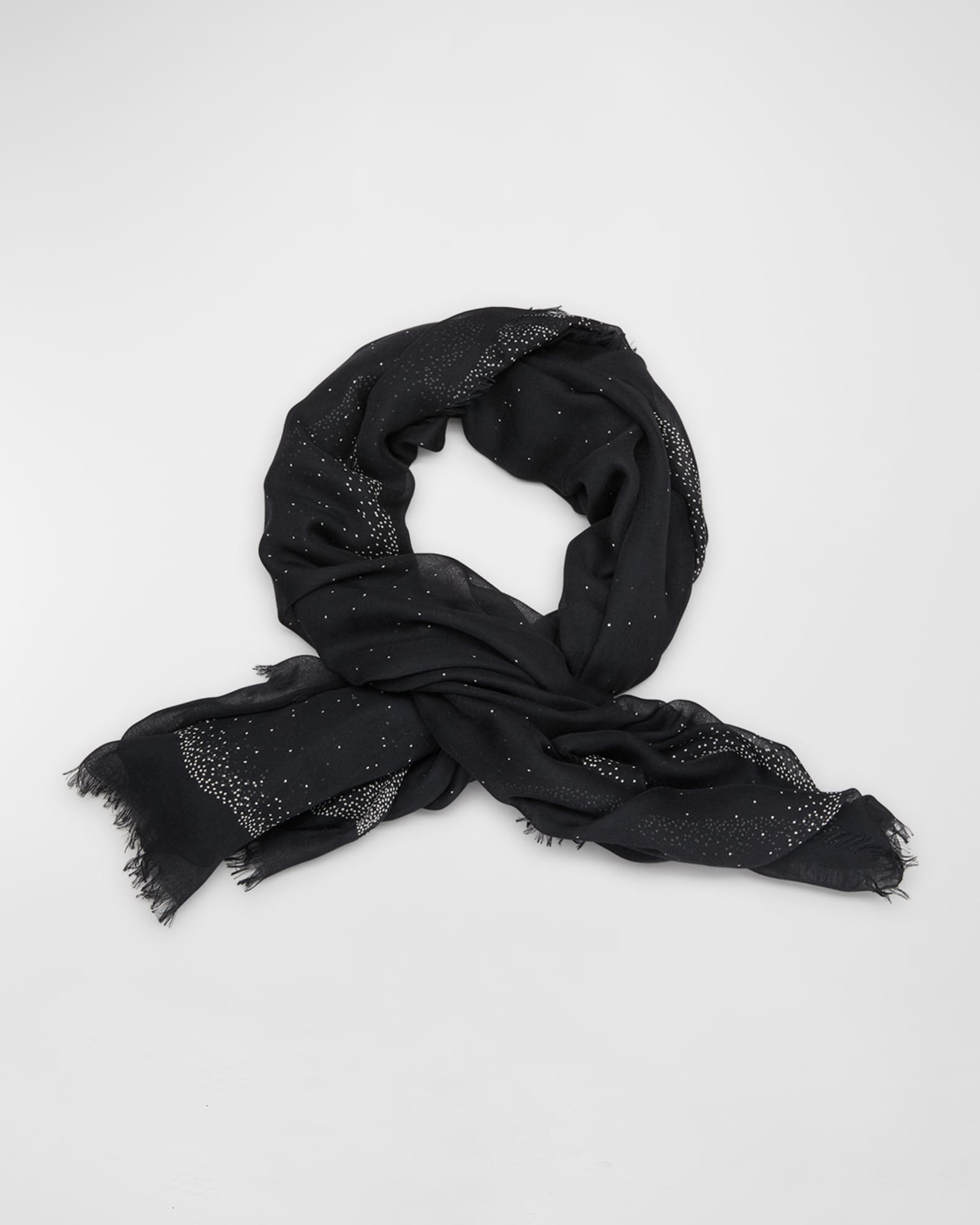 Saint Laurent Dotted Cashmere-Blend Fringe Scarf