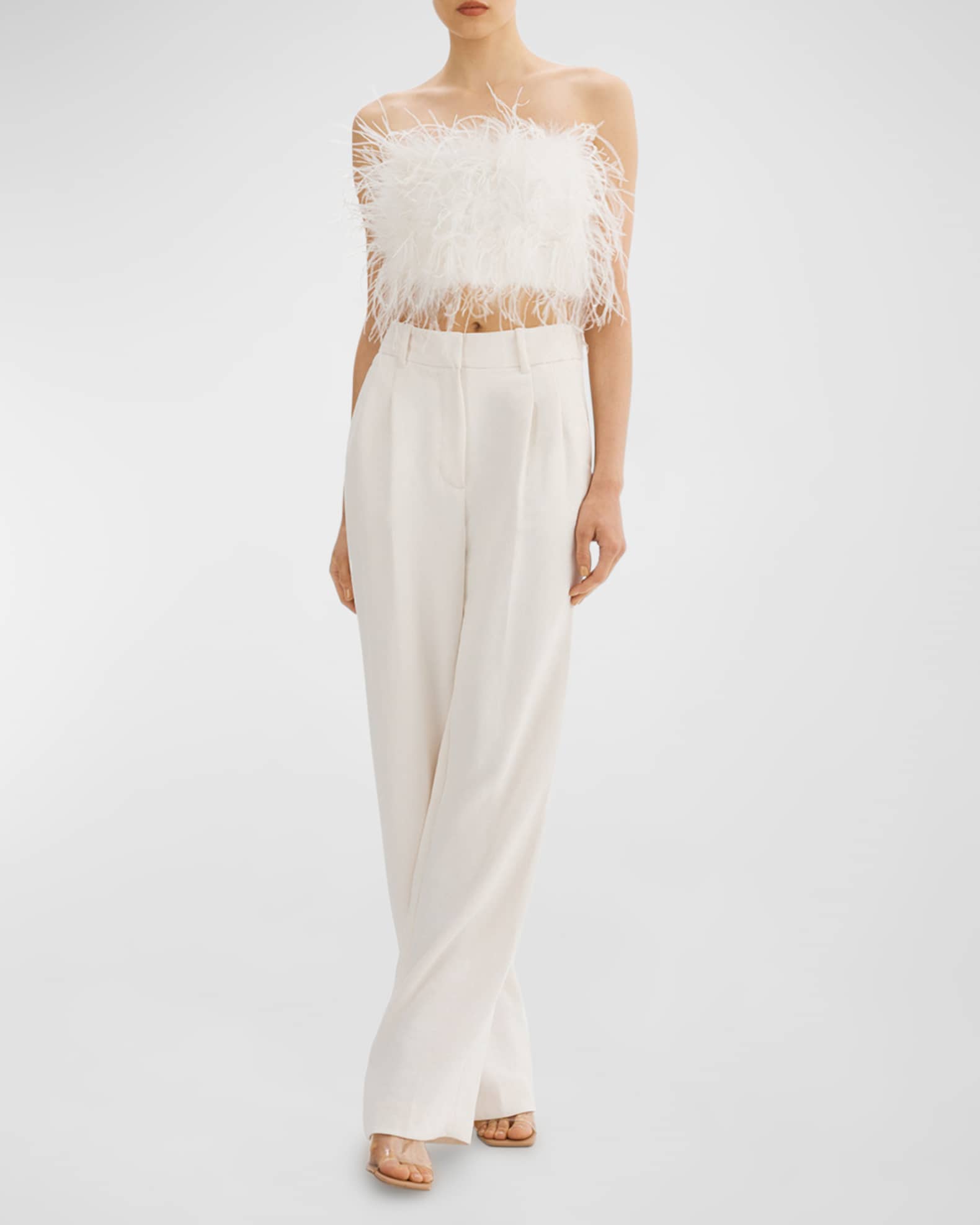 Zaina Strapless Ostrich-Feather Crop Top 1