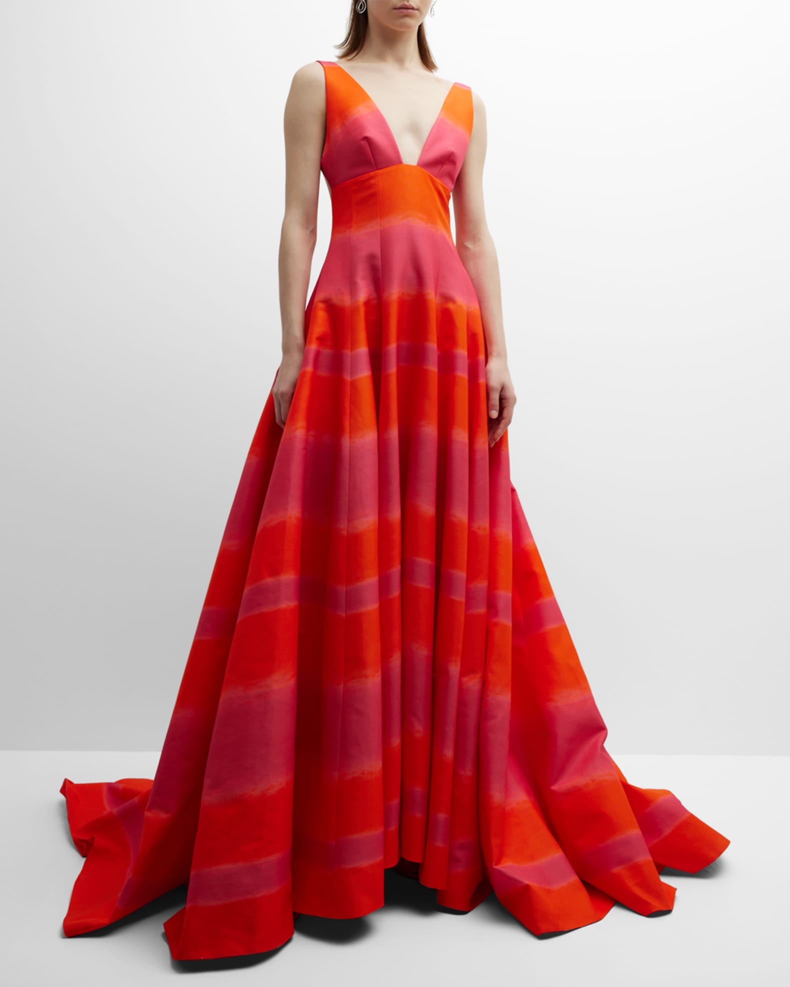 Striped Plunging Ball Gown 0