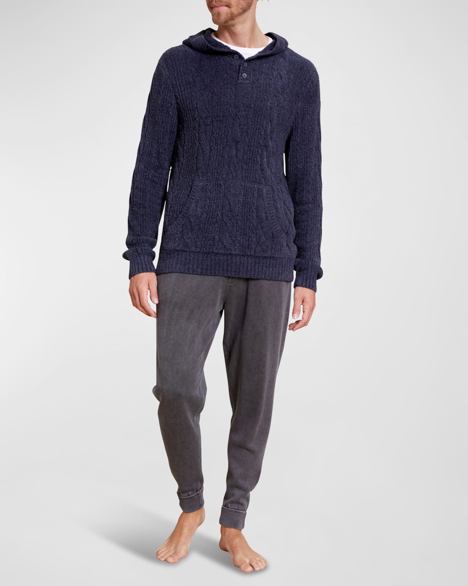 Barefoot Dreams Men's Hooded Henley Sweater Neiman Marcus