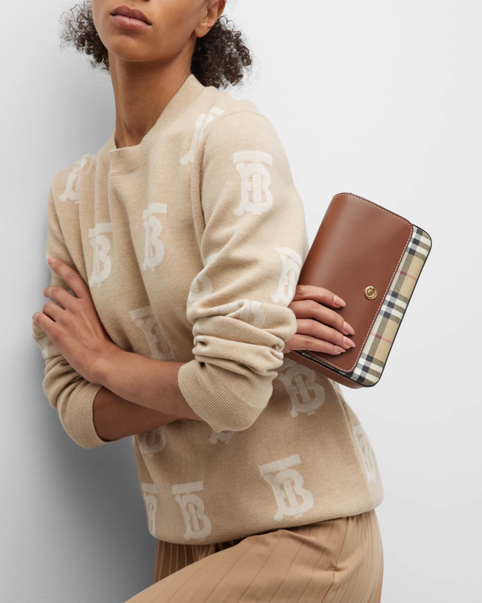 Burberry Hampshire Vintage Check Canvas & Leather Crossbody Bag