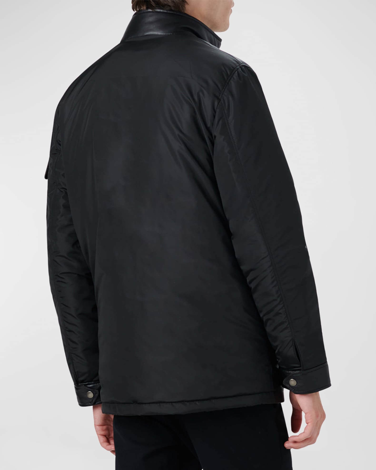 Bugatchi Men's Leather Bomber Jacket w/ Removable Bib | Neiman Marcus