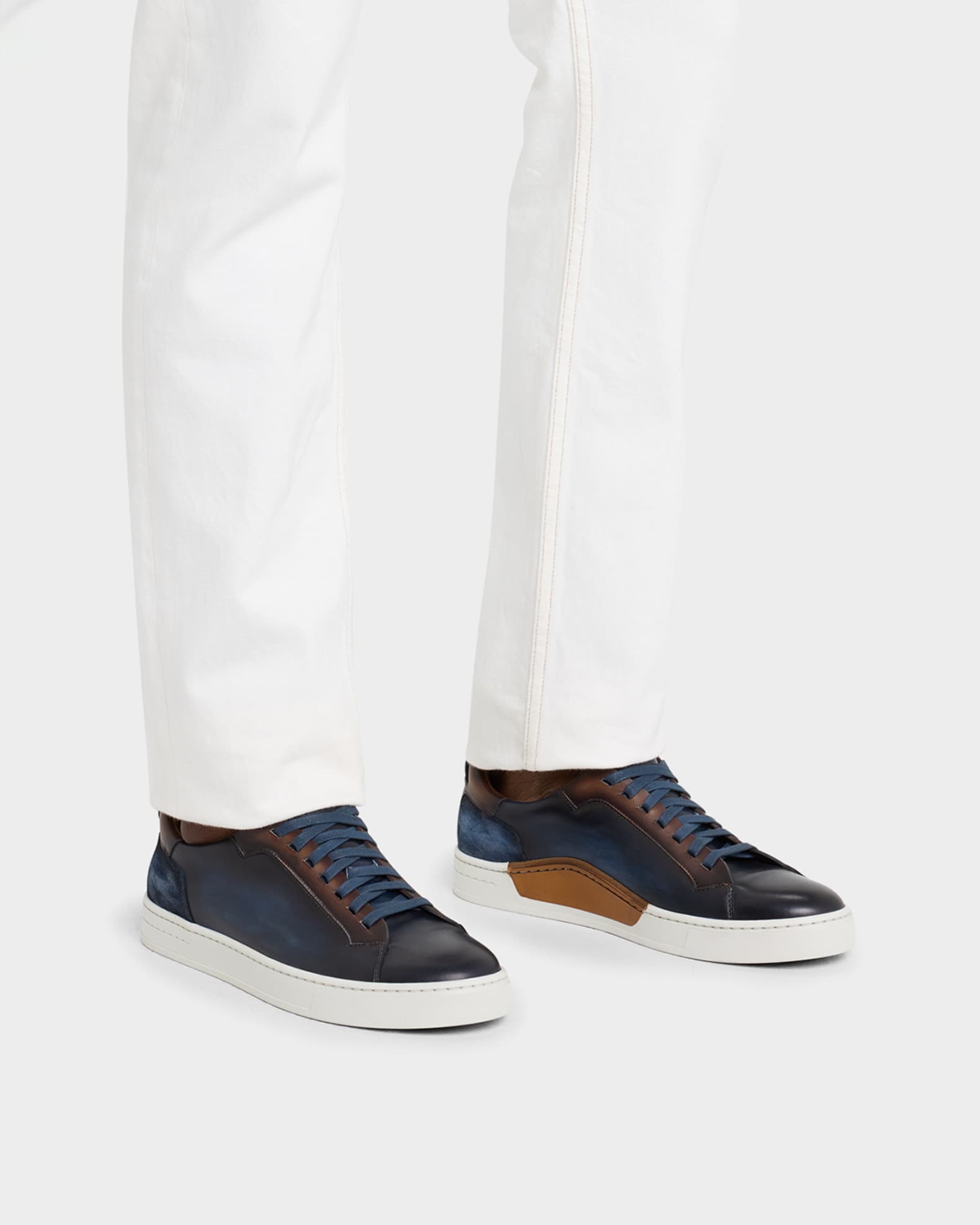 Men's Amadeo Burnished Leather Low-Top Sneakers 1