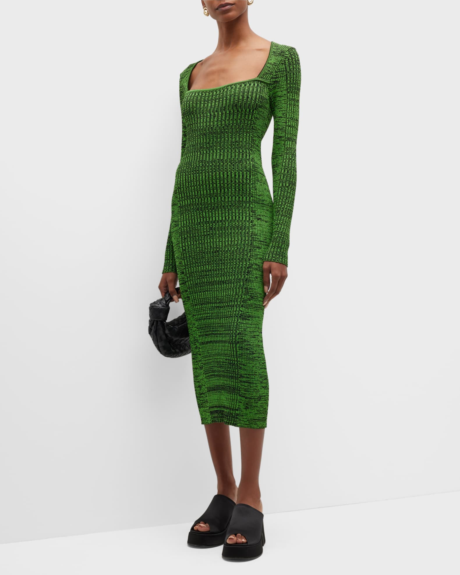 Ganni Ribbed Square-Neck Midi Dress | Neiman Marcus