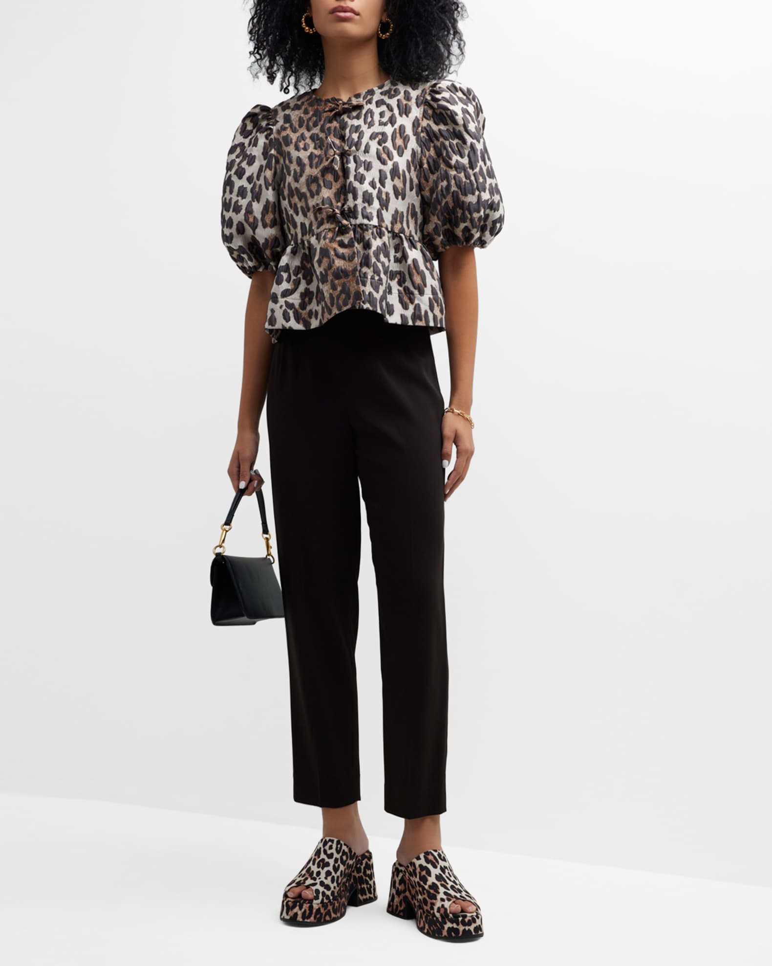 Ganni LEOPARD PRINTED STRETCH SEQUINS BLOUSE