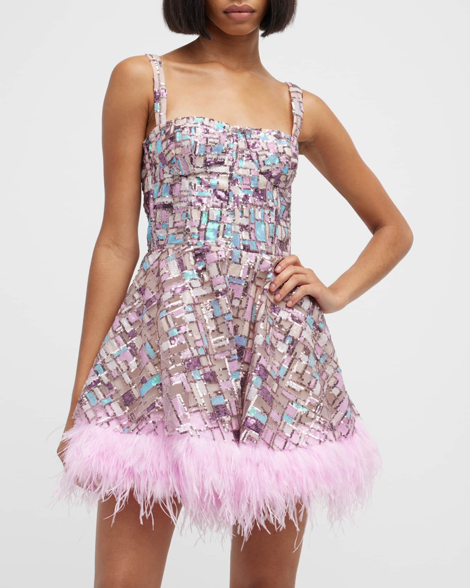 Bronx and Banco Mademoiselle FeatherTrim Sequin Bustier Mini Dress
