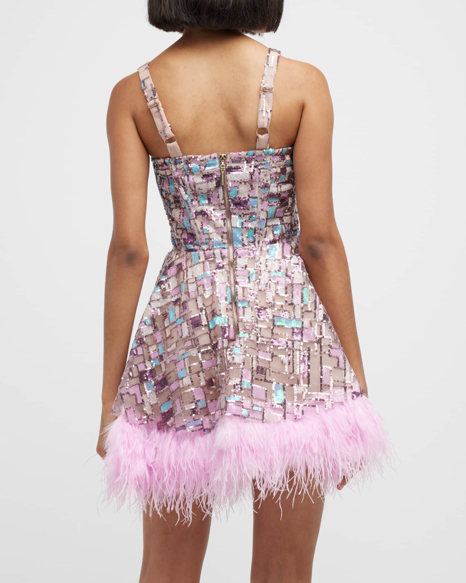 Bronx and Banco Mademoiselle FeatherTrim Sequin Bustier Mini Dress