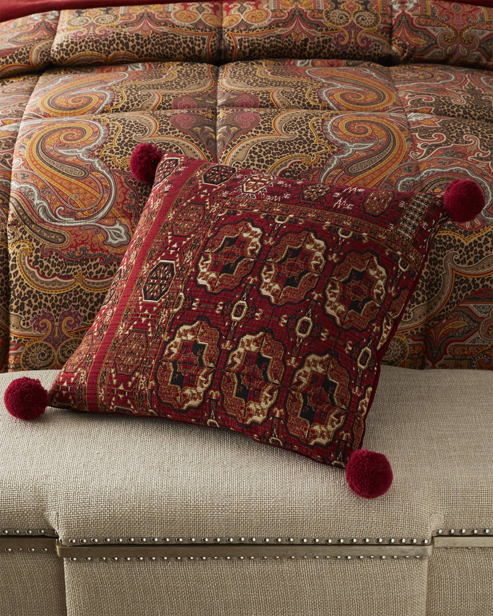 Etro Blackpool Pillow With Pom Poms, 24"Sq. Neiman Marcus