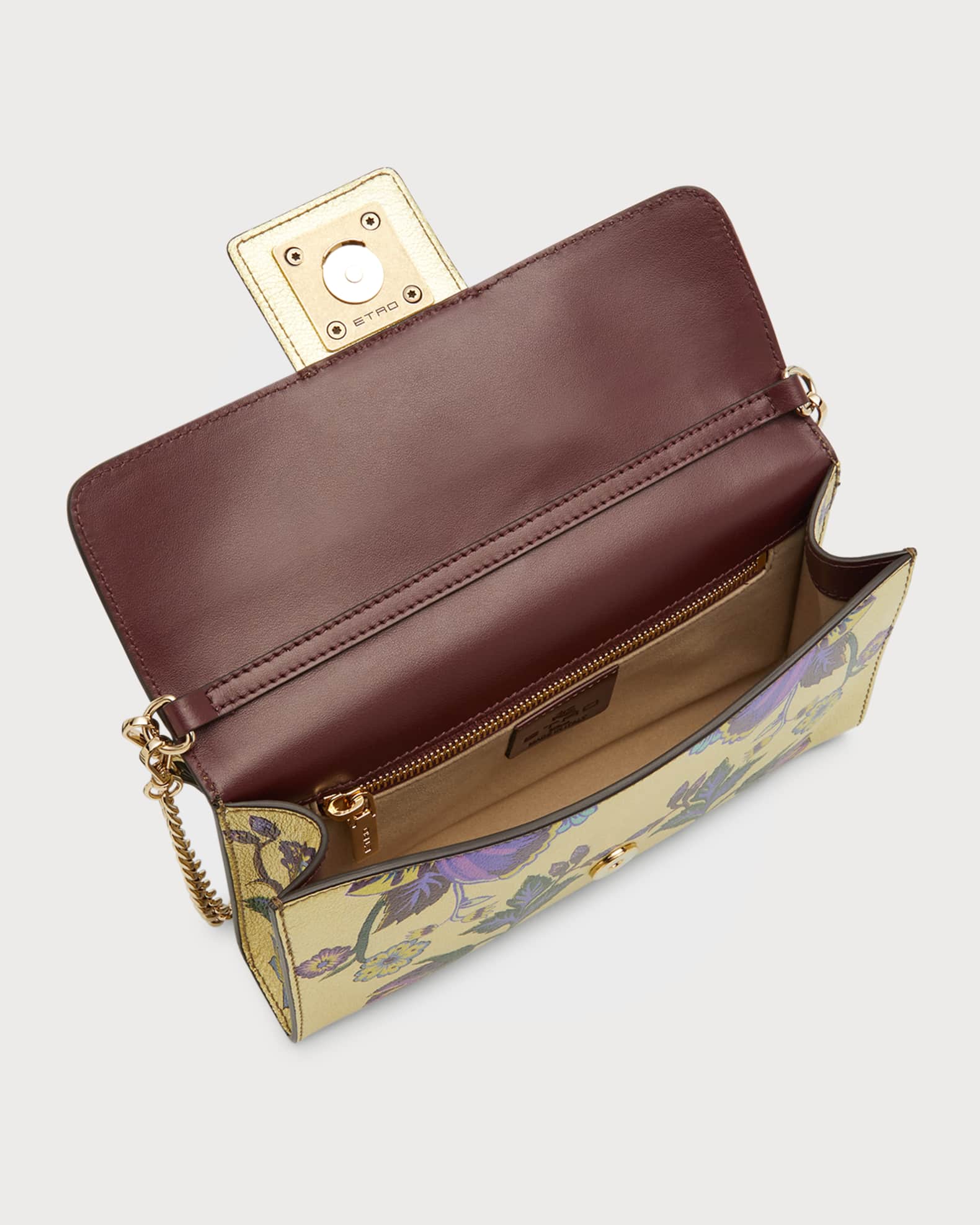 Etro FlowerPrint Metallic Leather Clutch Bag Neiman Marcus