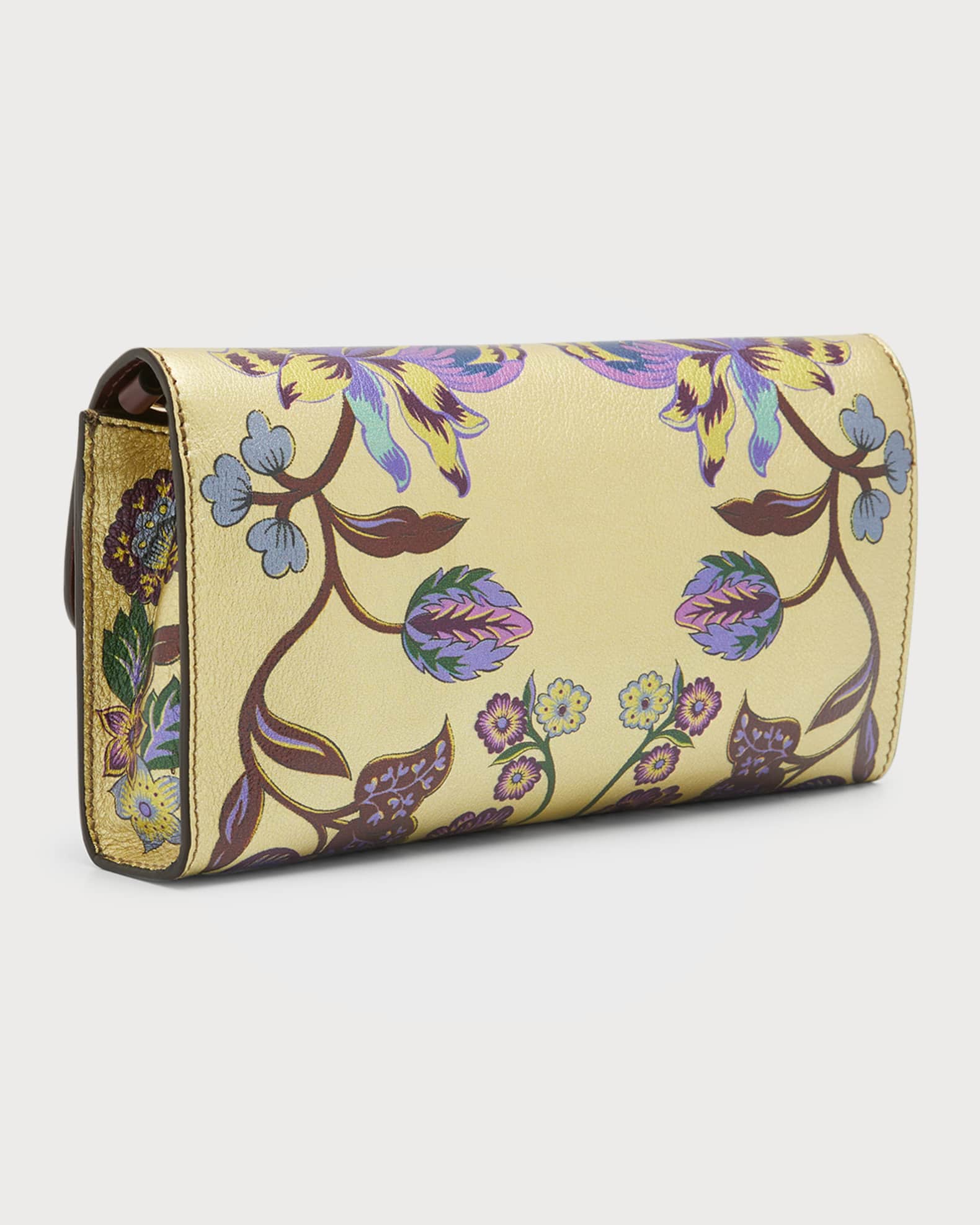 Etro FlowerPrint Metallic Leather Clutch Bag Neiman Marcus