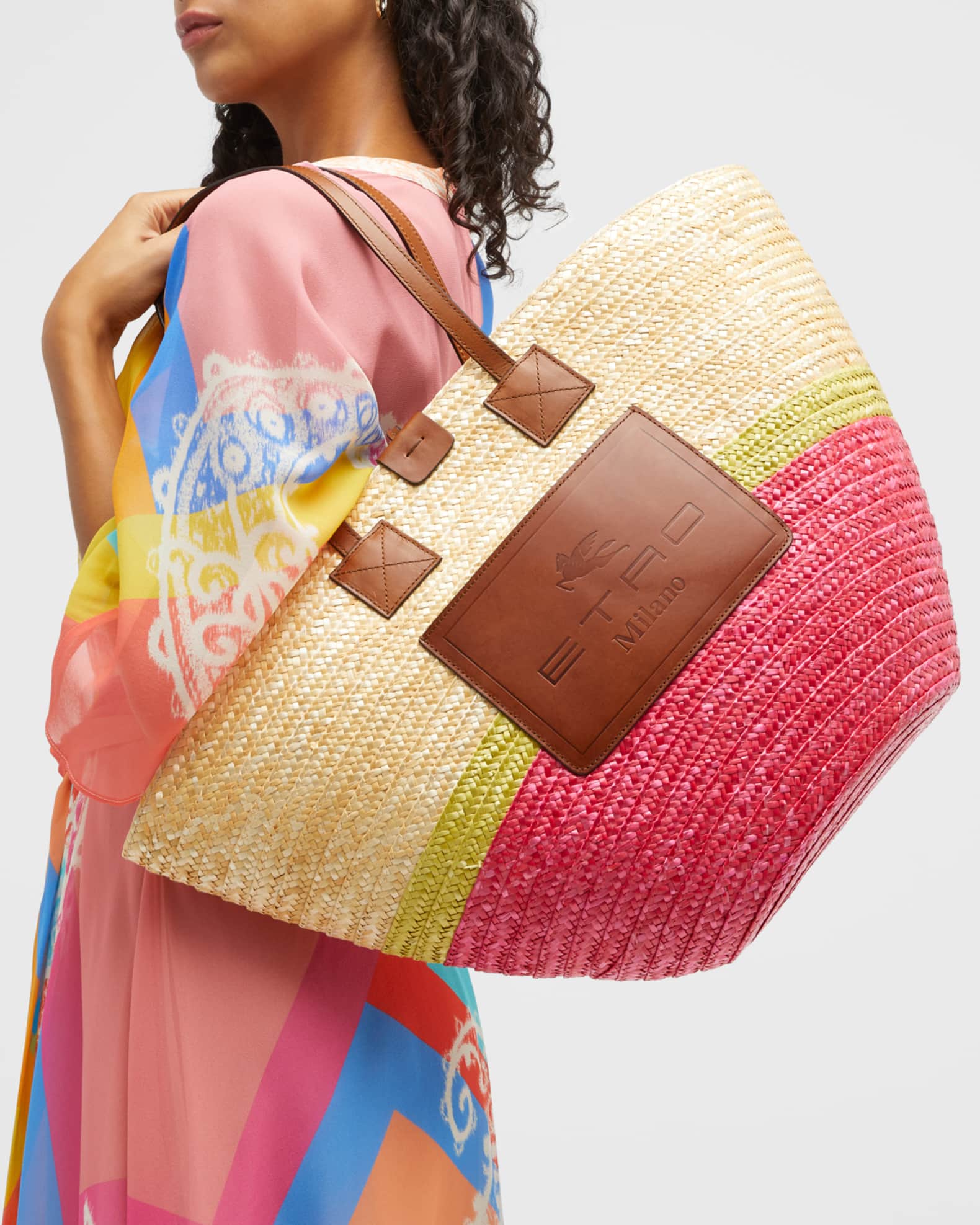 Etro Coffa Colorblock Raffia Tote Bag | Neiman Marcus