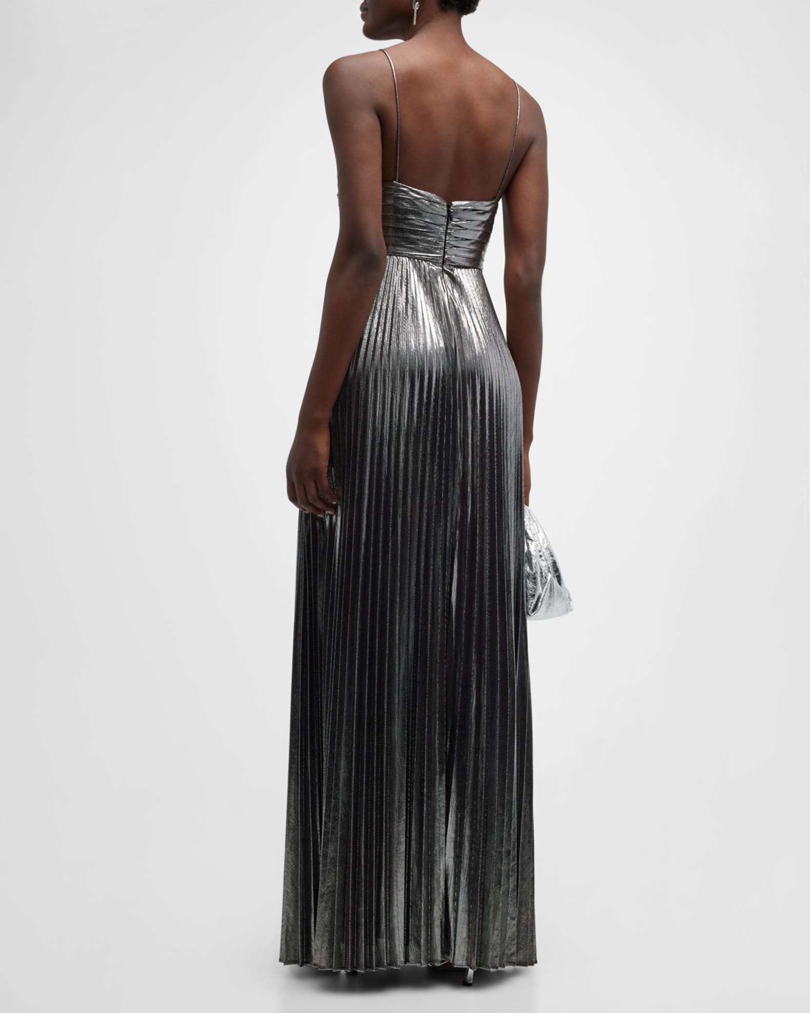 Retrofete Cherith Pleated Metallic Slit Gown | Neiman Marcus