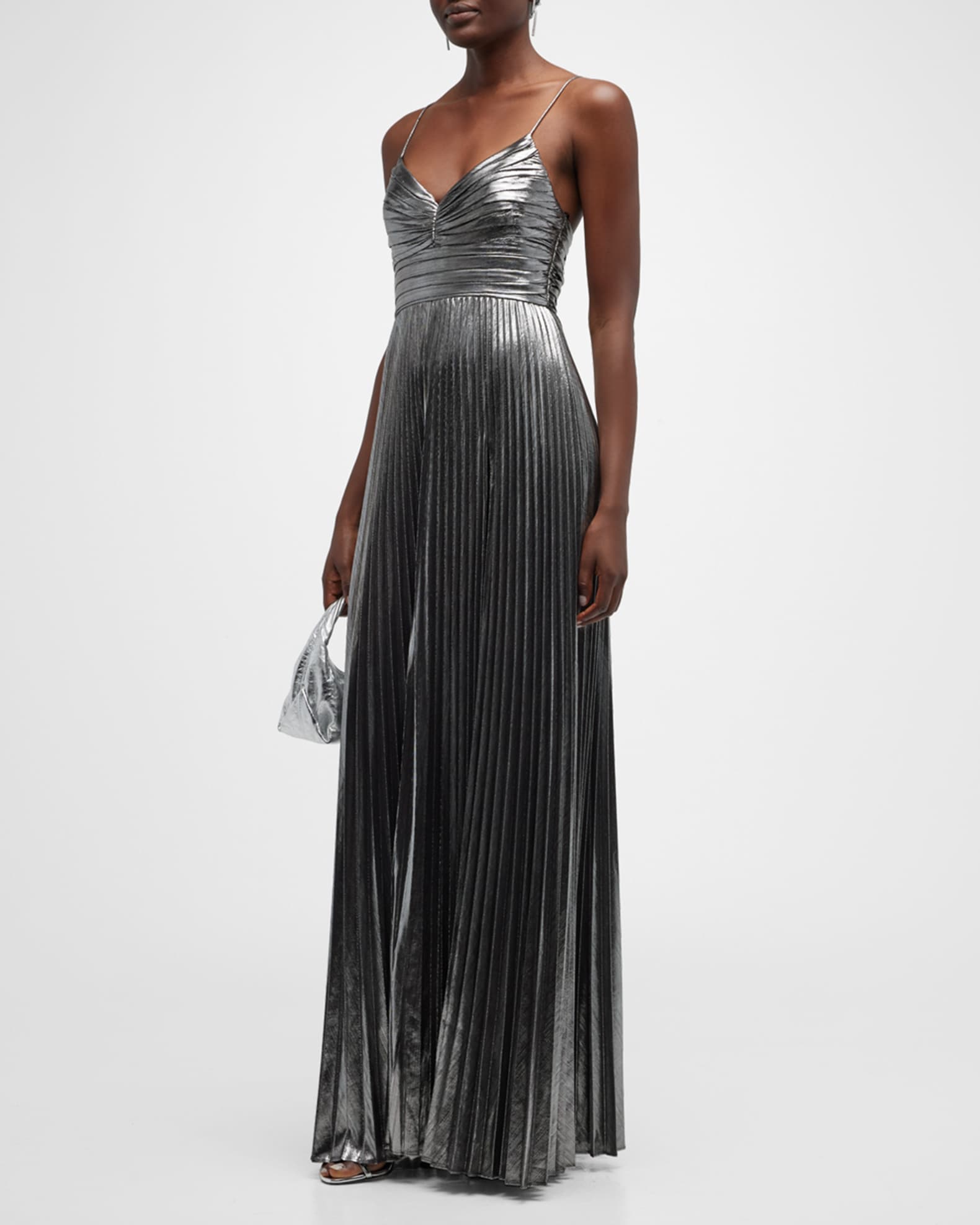 Retrofete Cherith Pleated Metallic Slit Gown | Neiman Marcus