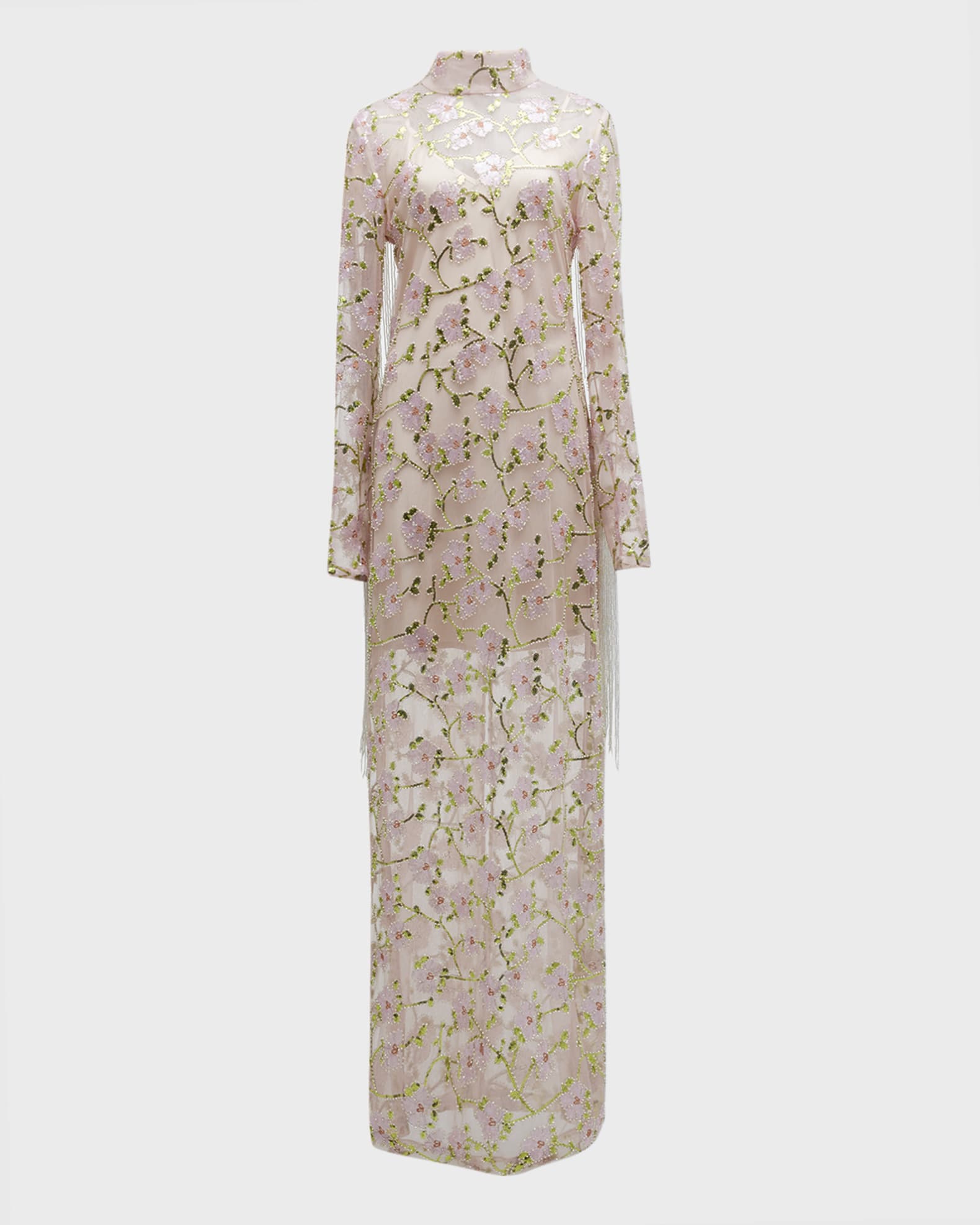 Rotate Birger Christensen Reba Flower Mesh Fringe Maxi Dress | Neiman ...
