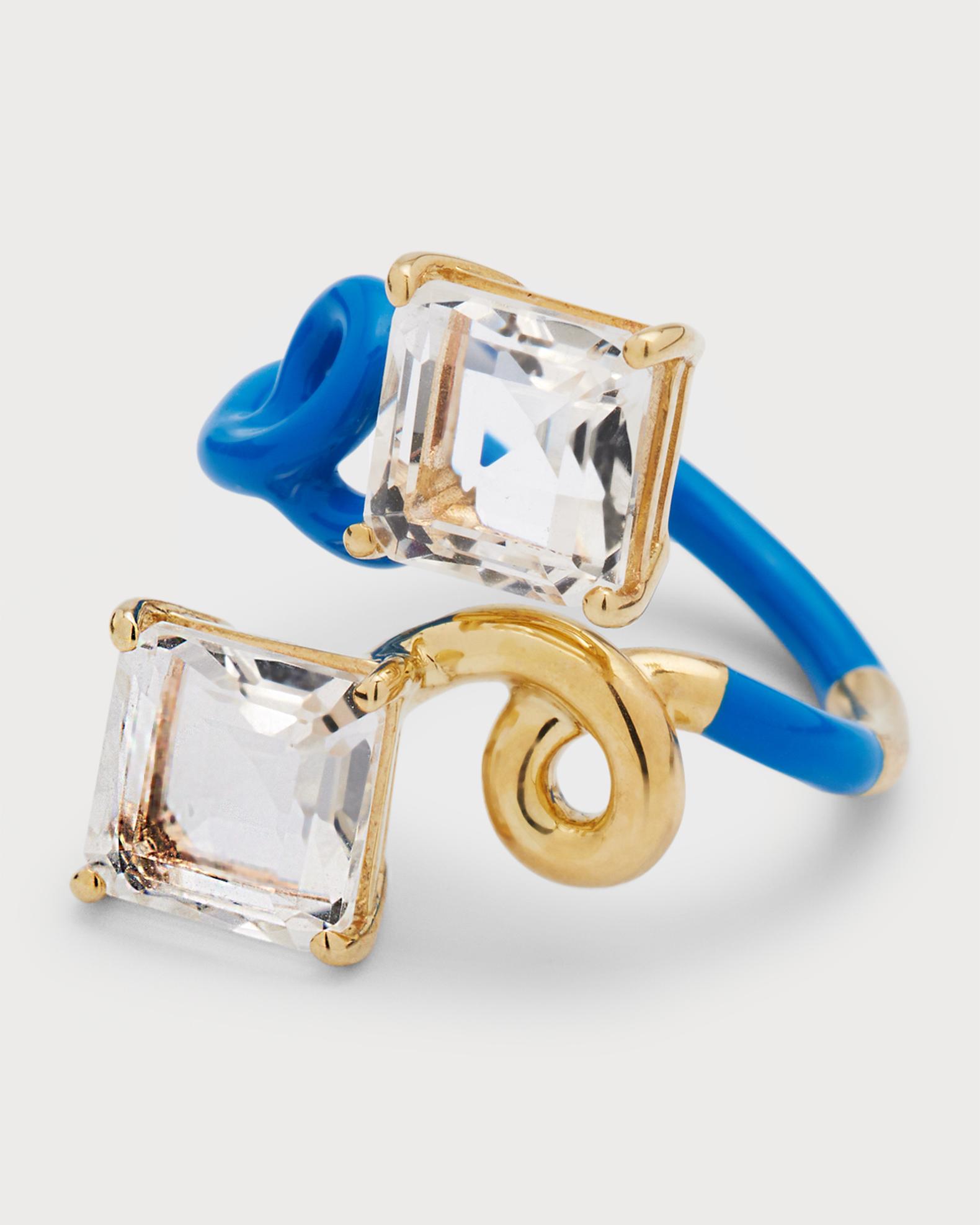Bea Bongiasca B Square Crystal Ring with Cobalt Blue Enamel | Neiman Marcus