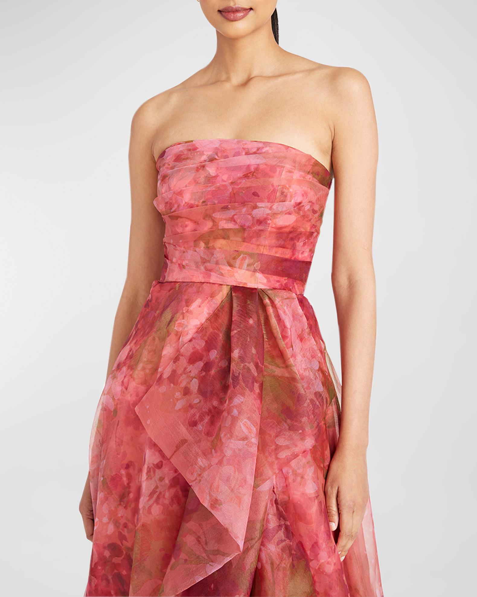 Theia Fahreta Strapless Floral-Print Ruffle Gown | Neiman Marcus