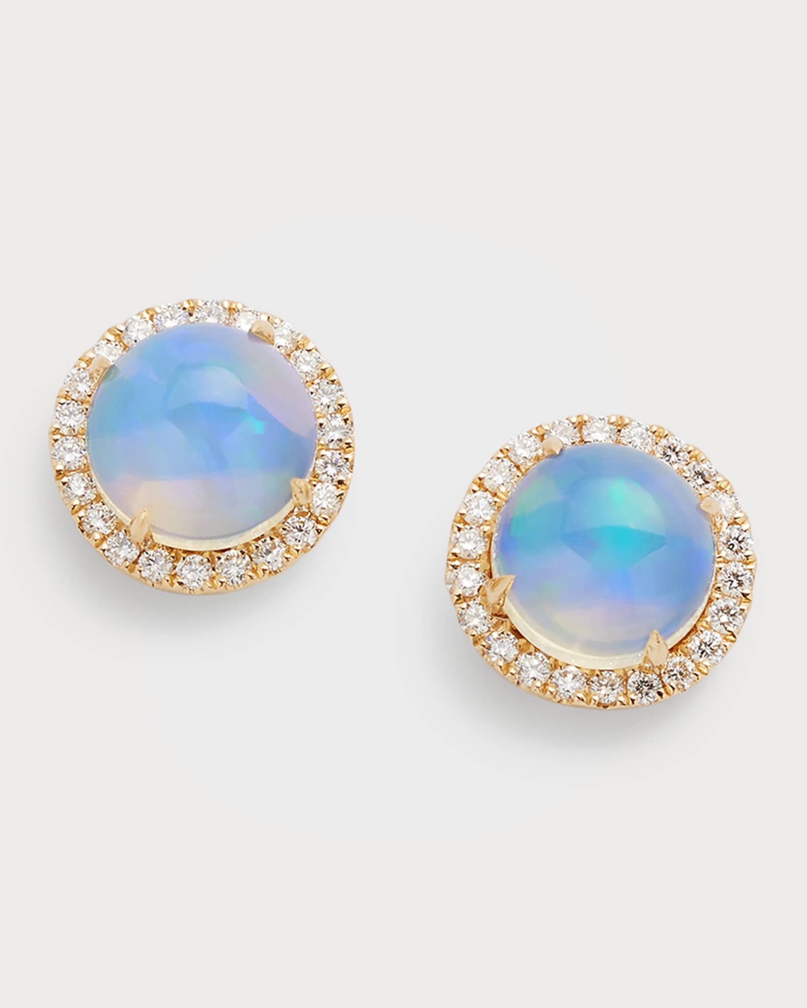 David Kord 18K Yellow Gold Stud Earrings with Opal Rounds and Diamonds