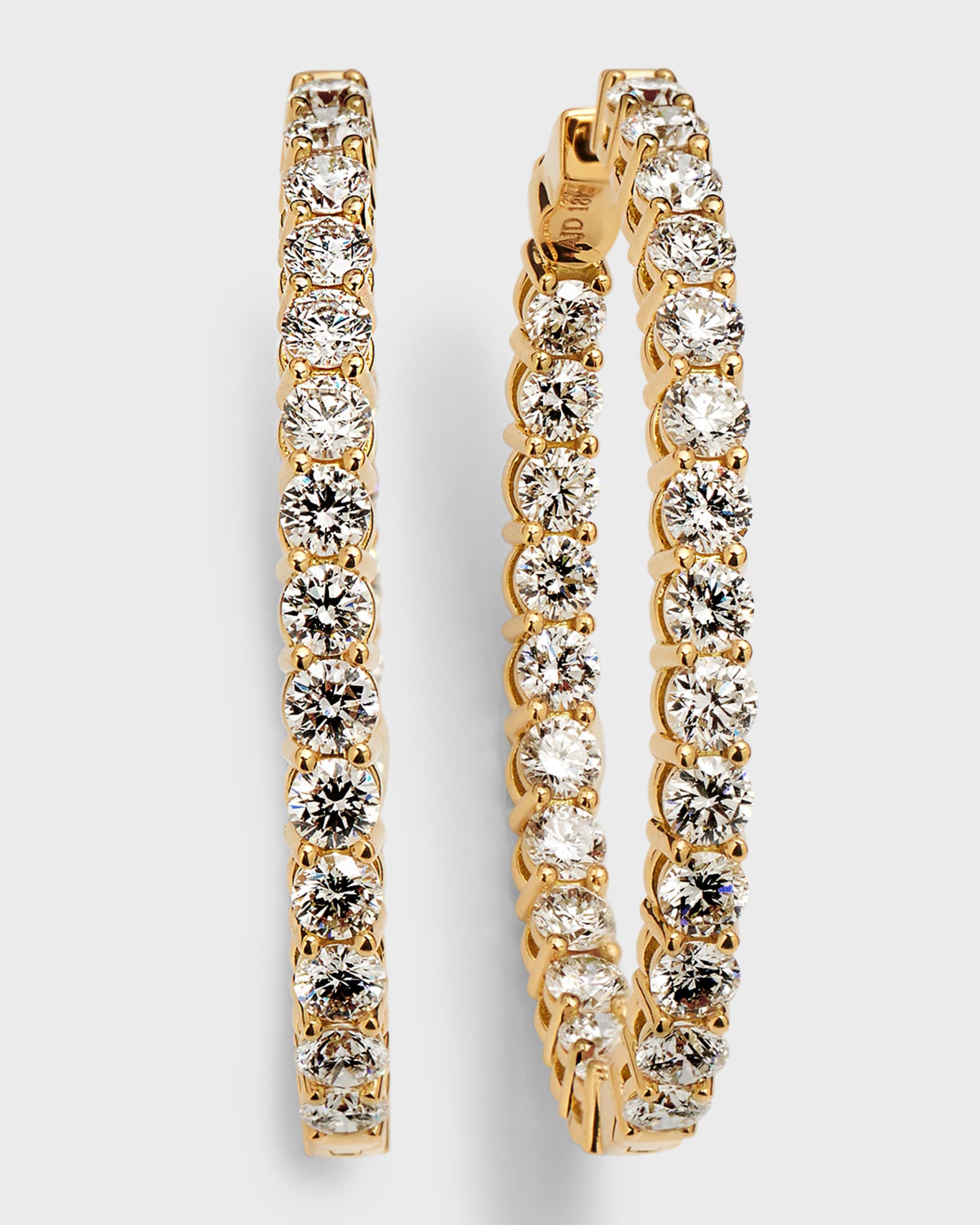 18K Yellow Gold Round Diamond GH/SI Medium Hoop Earrings 0