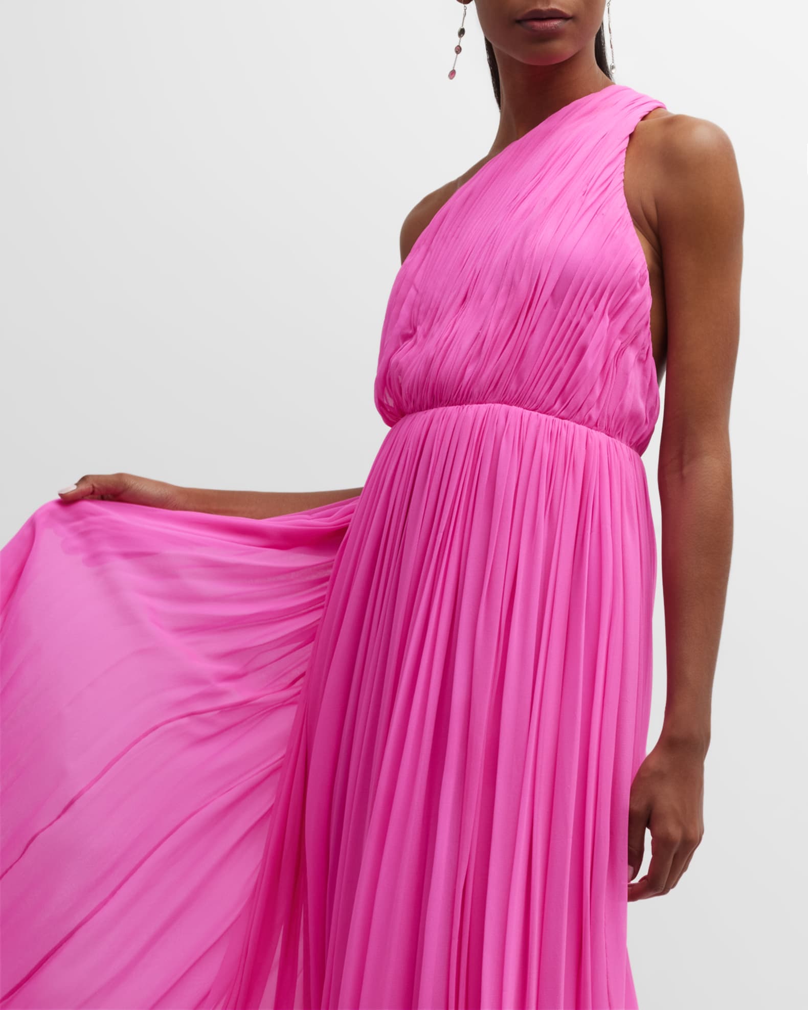 Adam Lippes One-Shoulder Plisse Silk Chiffon Gown | Neiman Marcus