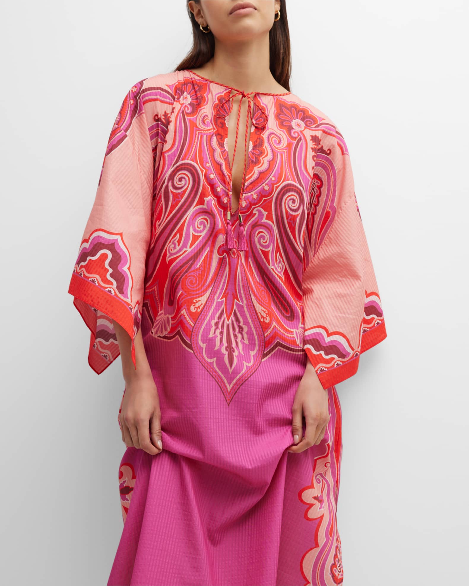 Etro Engineered Paisley WavePrint Midi Caftan Dress Neiman Marcus