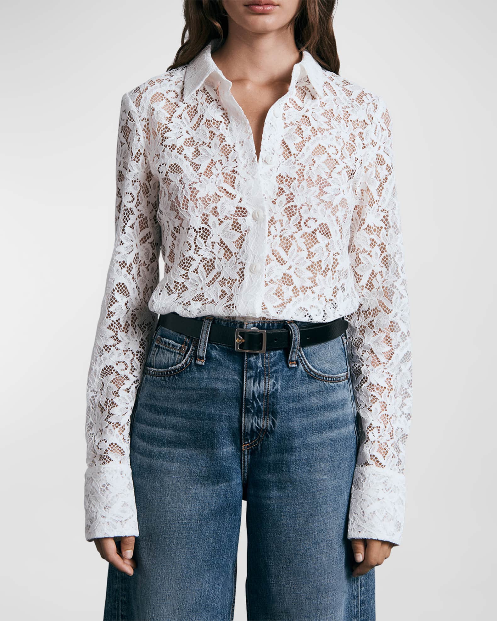Rag & Bone Yvette Button-Front Lace Top | Neiman Marcus