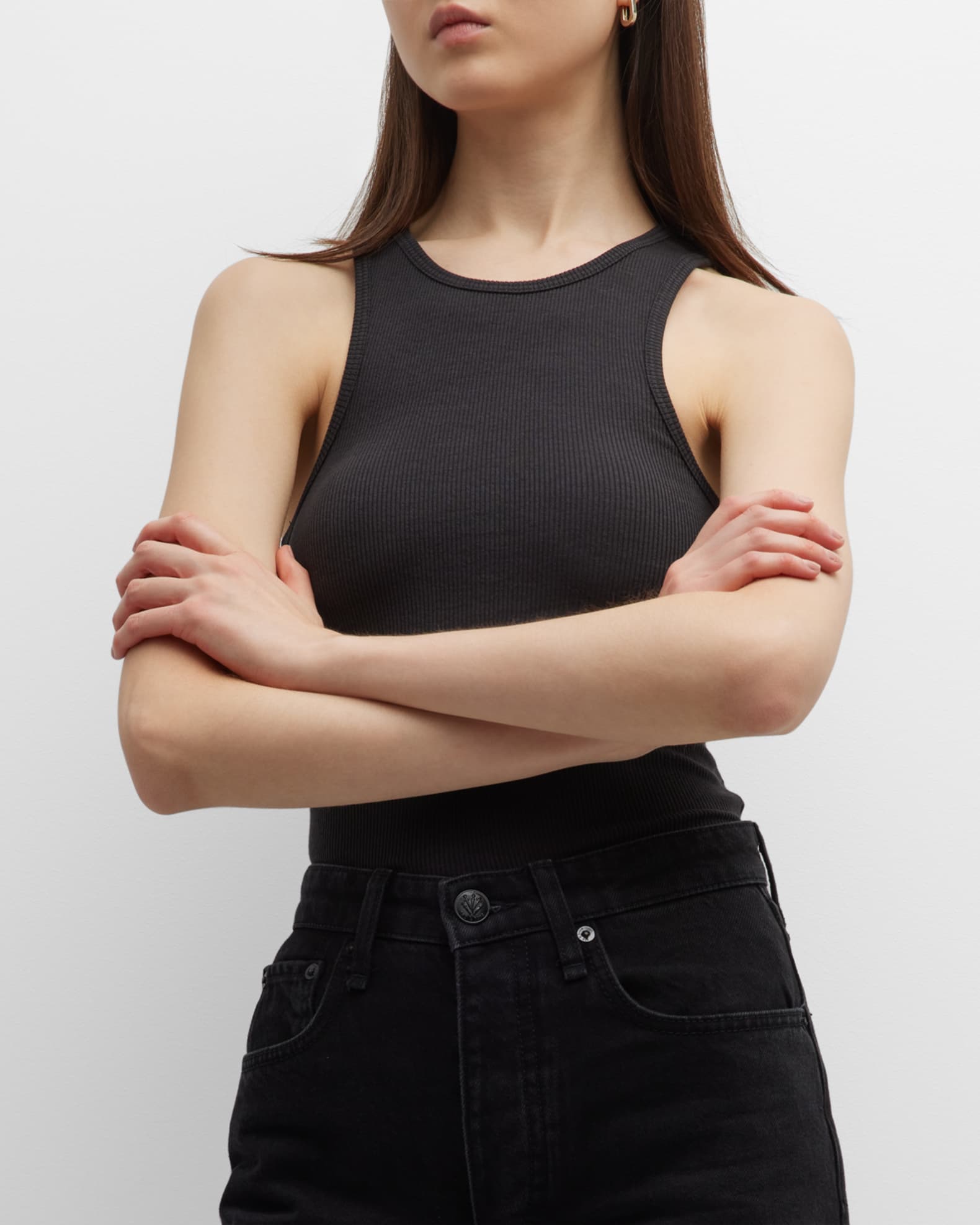 RAG & BONE THE ESSENTIEL RIBBED U-NECK TANK IN HEATHER GREY
