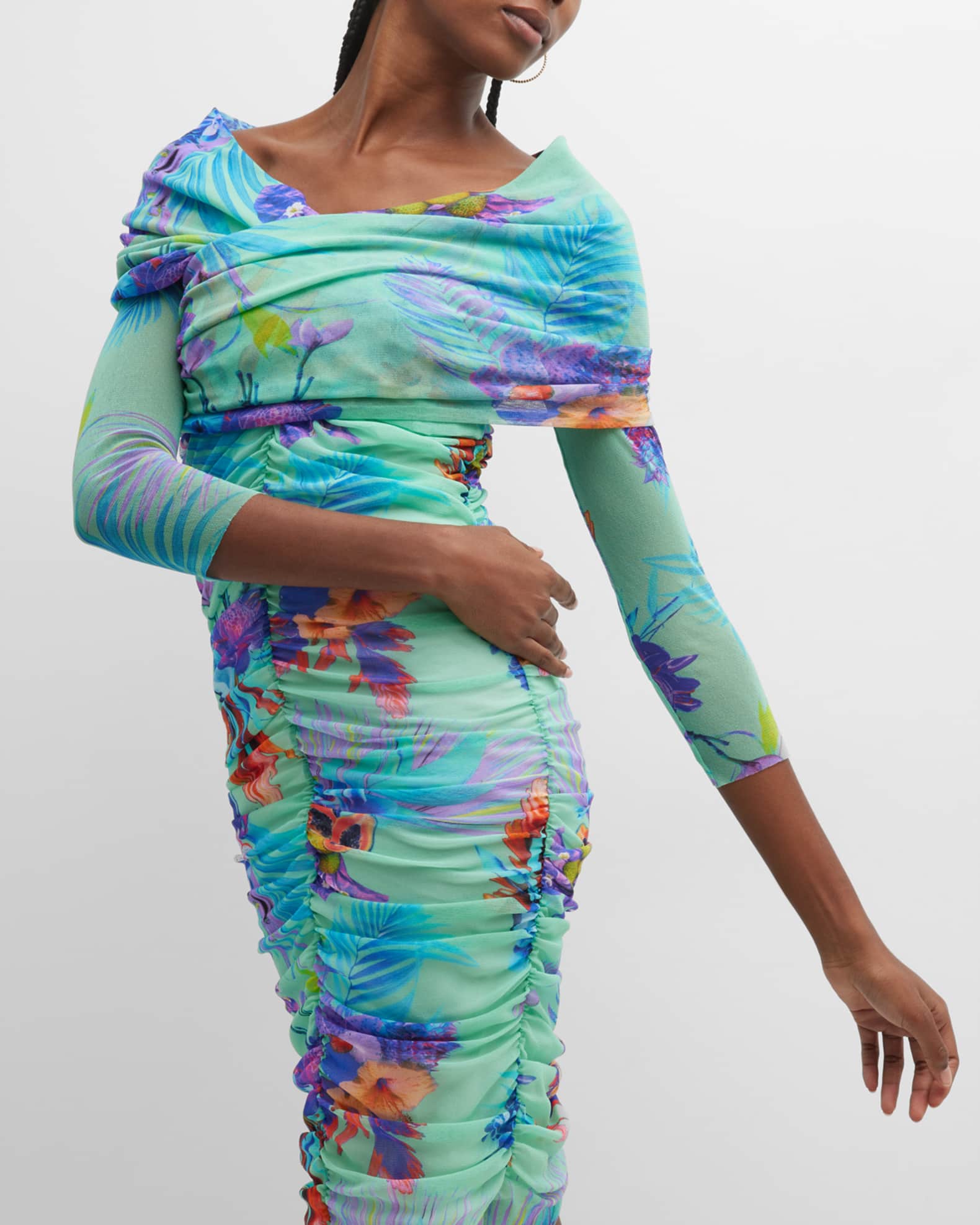 Fuzzi Pink & Fuchsia Abstract Floral Knee Length Dress (Part of Set)