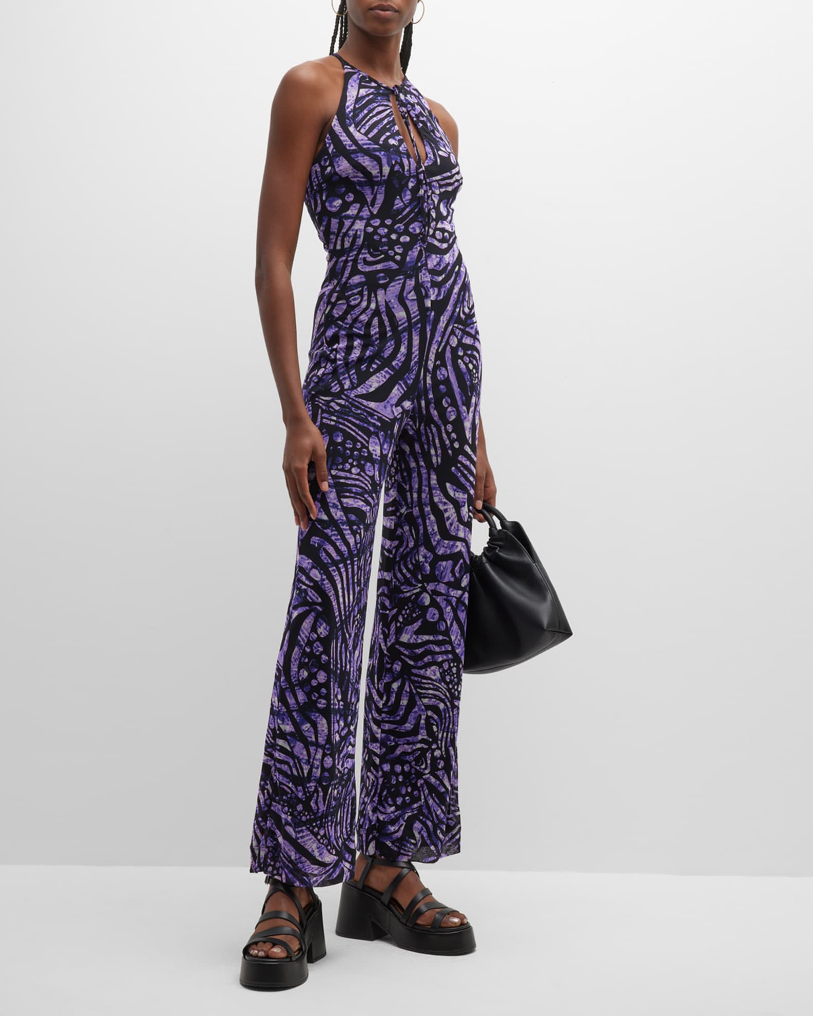 Fuzzi Cutout Abstract Print Tulle Jumpsuit Neiman Marcus