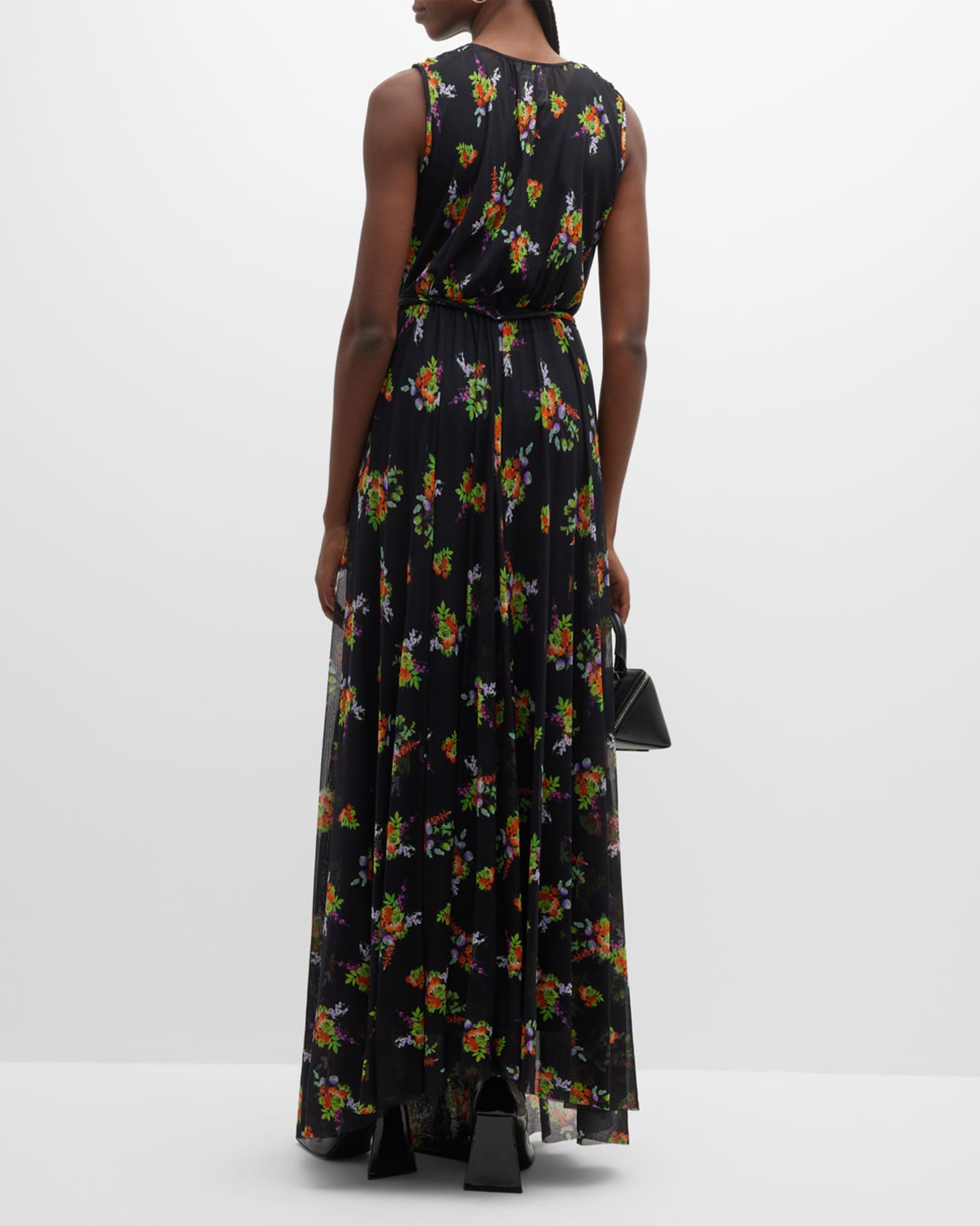 Fuzzi Sleeveless Floral-Print Tulle Maxi Dress | Neiman Marcus
