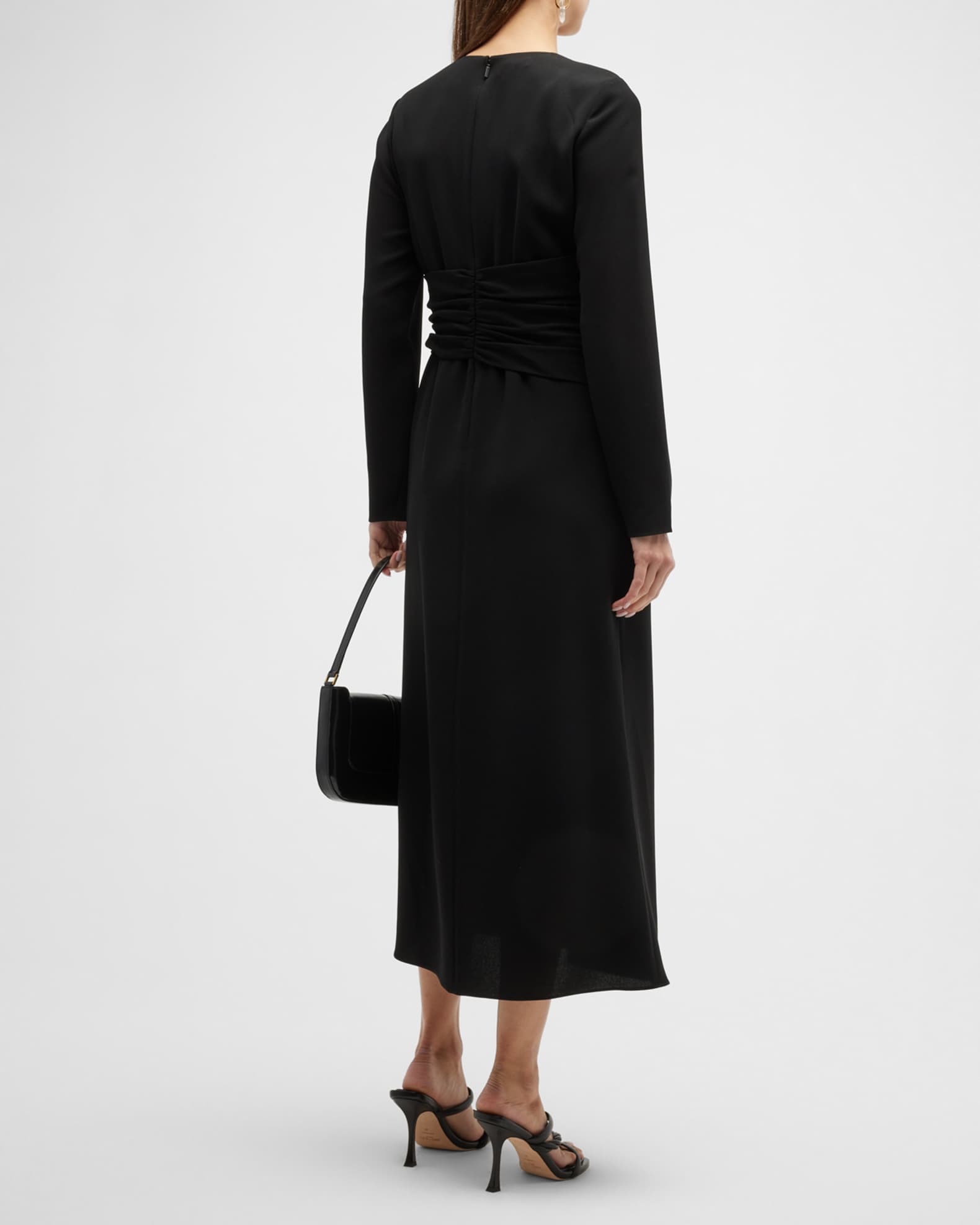 Lafayette 148 New York Front-Twist Long-Sleeve Midi Dress | Neiman Marcus
