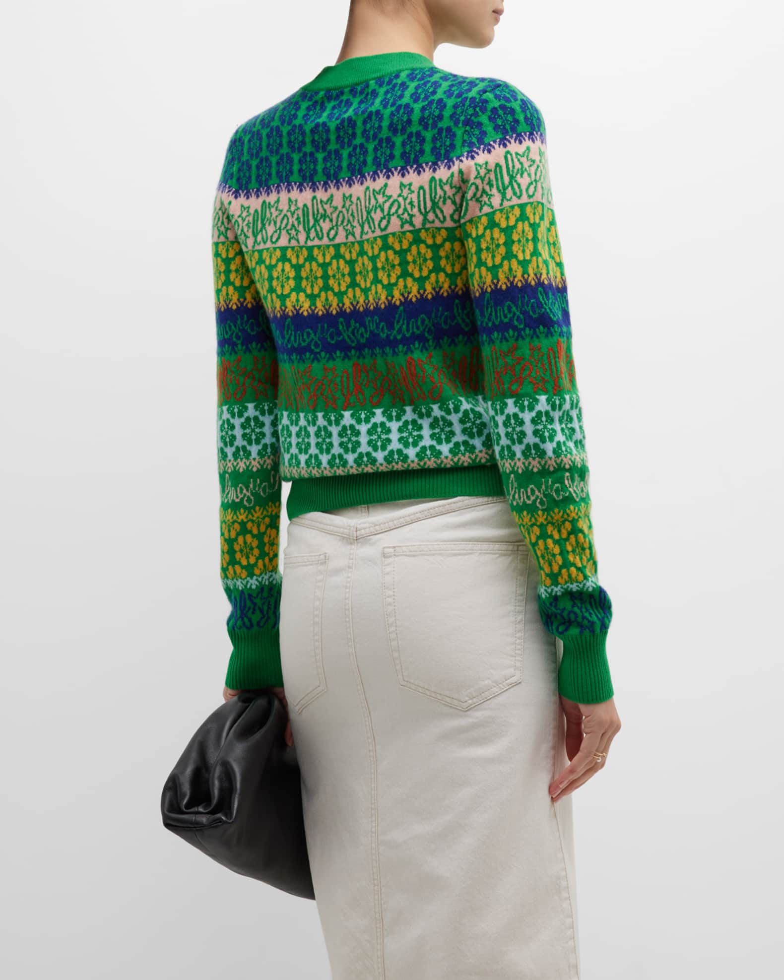 Lingua Franca Jacquard Logo Cashmere Sweater Neiman Marcus