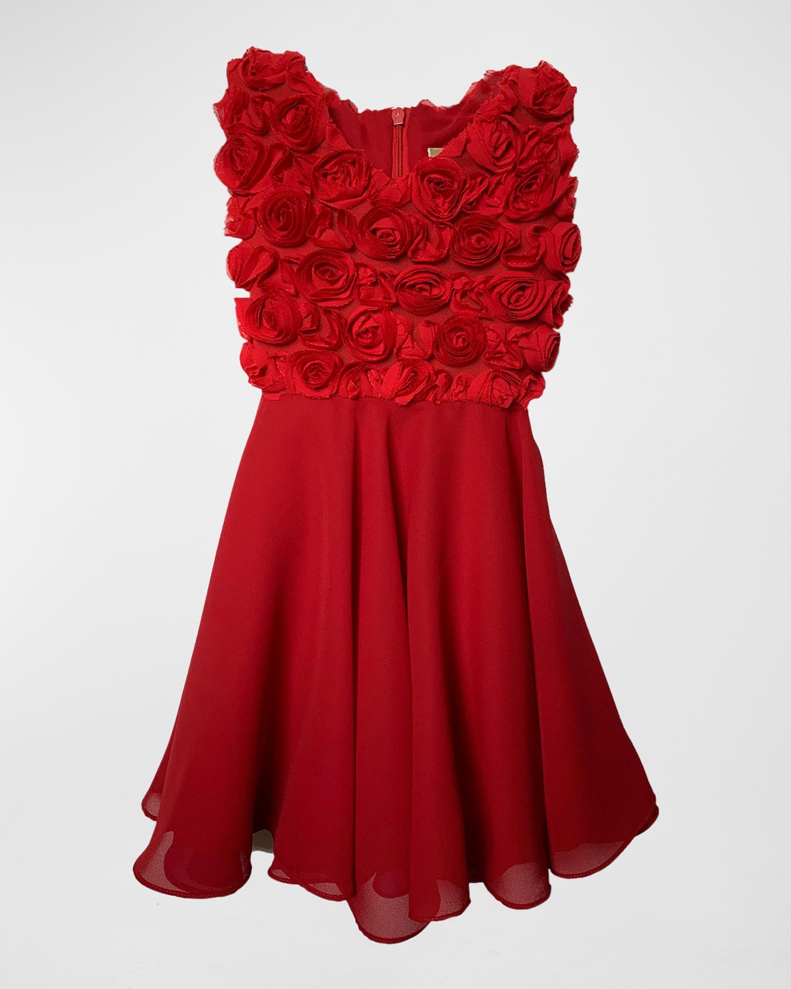 red dress with rosettes Regina Off Shoulder Rosette Detail Maxi Dress, Red  S