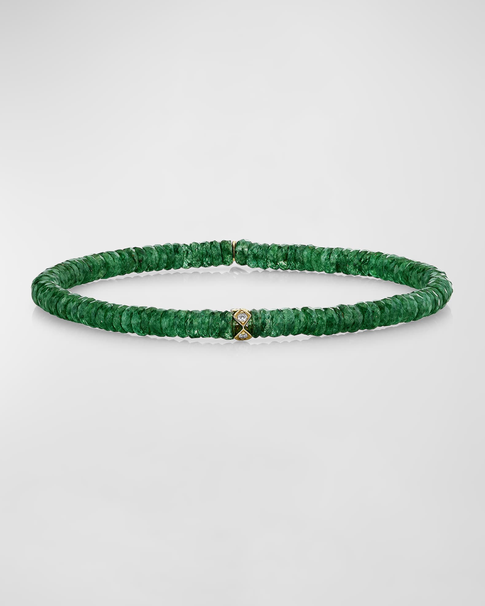 4mm Diamond Eternity Rondelle on Green Aventurine Wheel Bead Bracelet 0