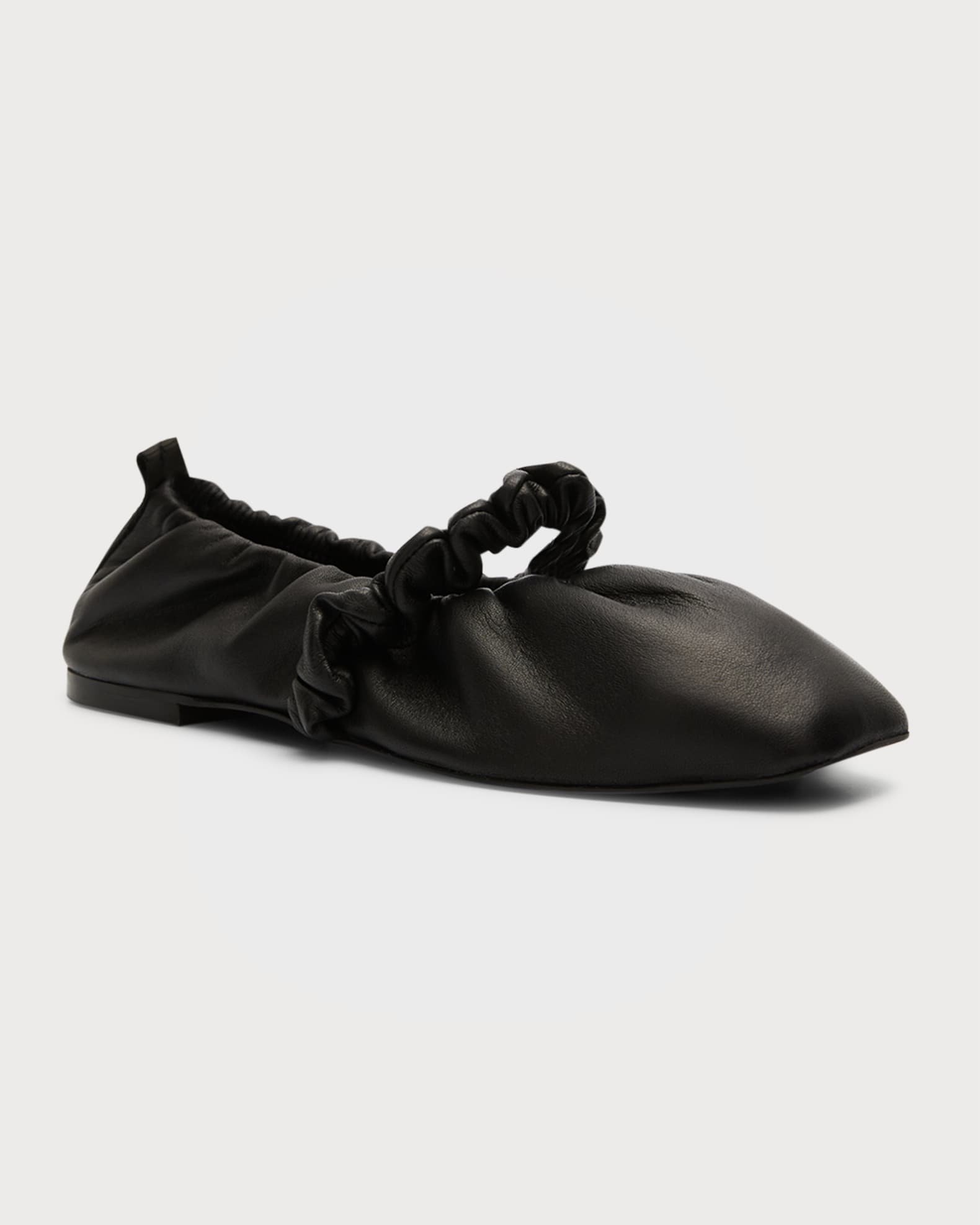 Ganni Scrunchie Calfskin Square-Toe Ballerina Flats | Neiman Marcus