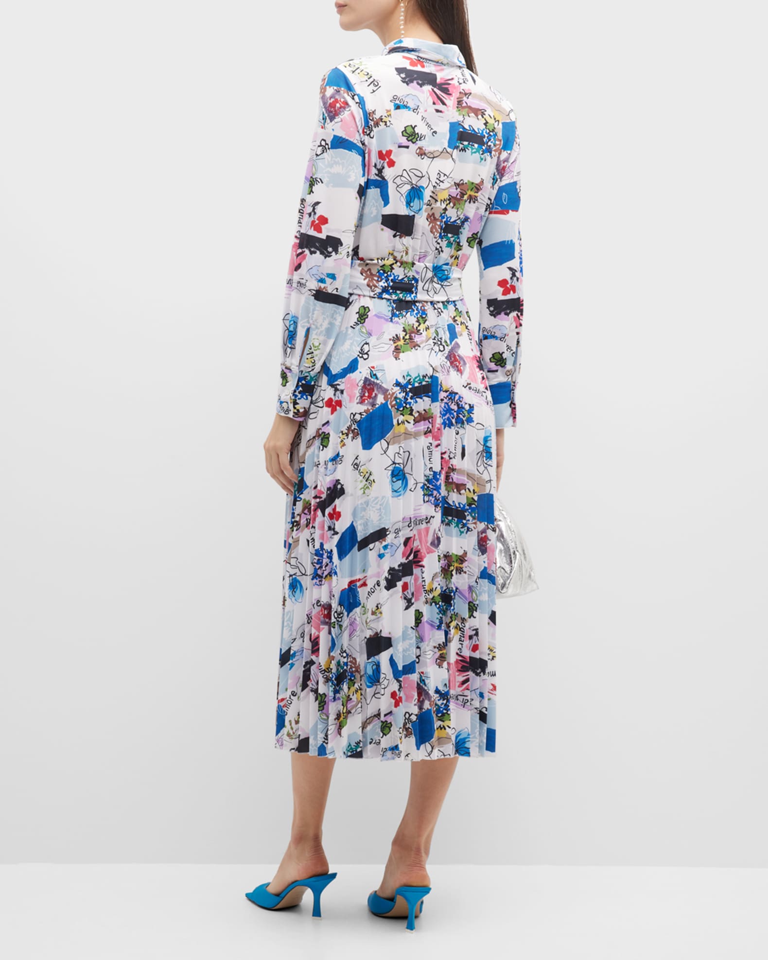 Marella Egadi Pleated Abstract-Print Midi Shirtdress | Neiman Marcus