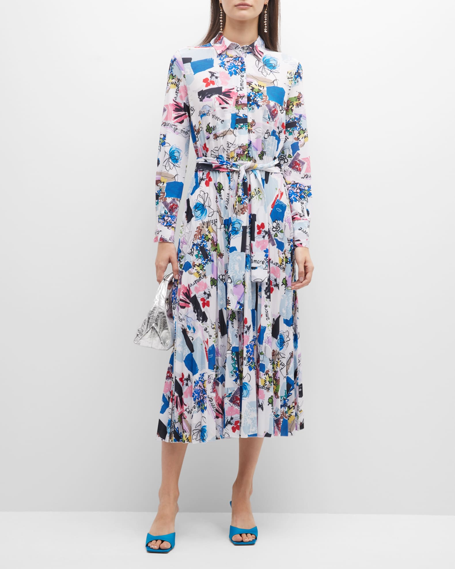 Egadi Pleated Abstract-Print Midi Shirtdress 0