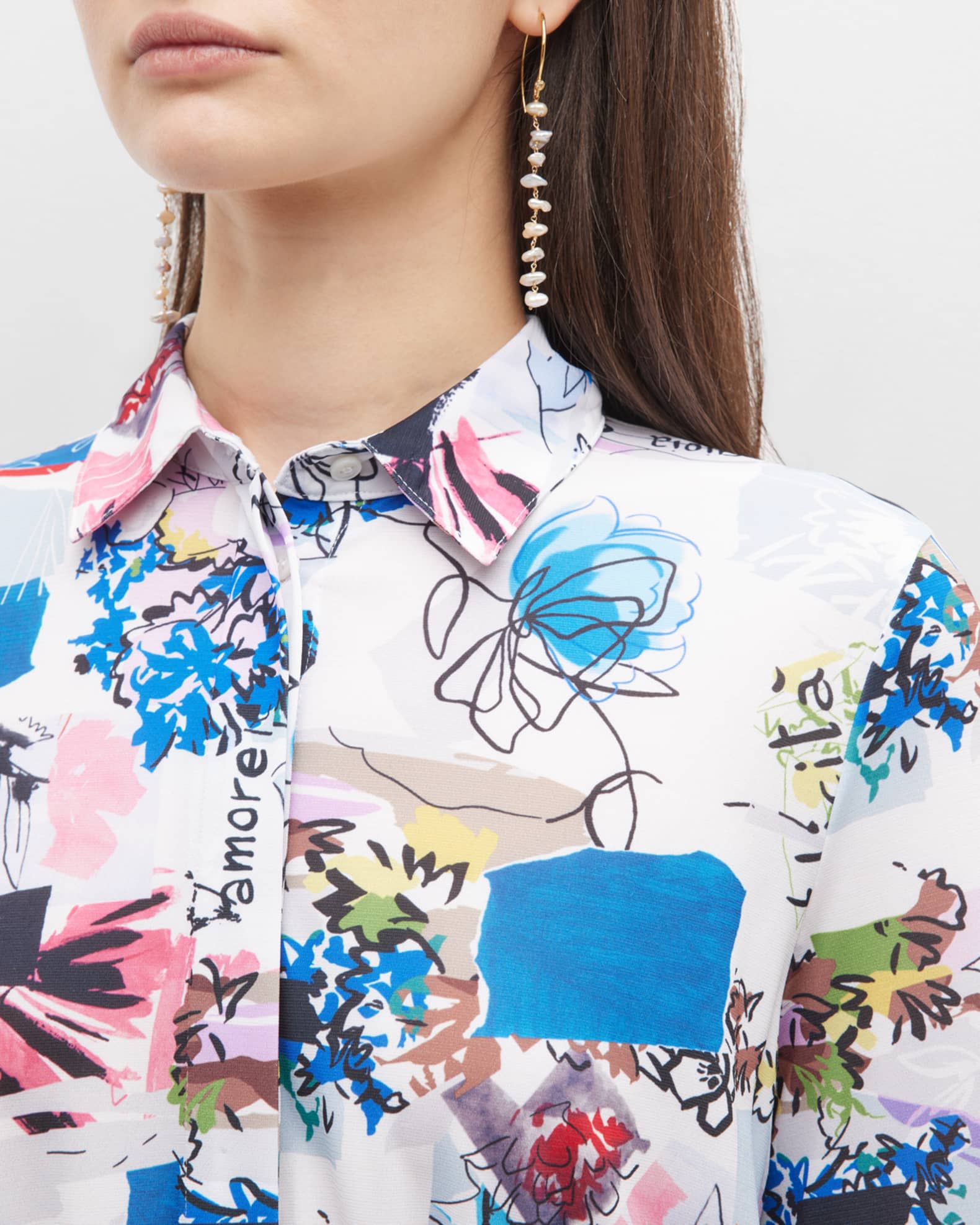 Marella Egadi Pleated Abstract-Print Midi Shirtdress | Neiman Marcus
