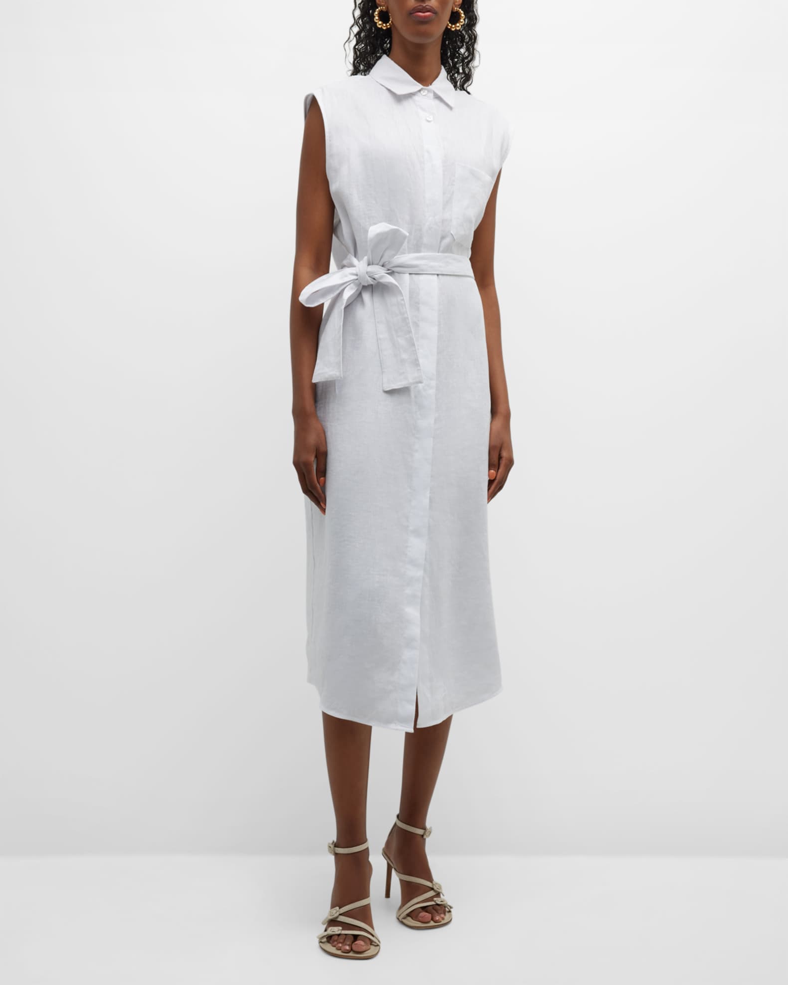 Louis Vuitton Beige Floral Painted Linen & Silk Belted Sleeveless