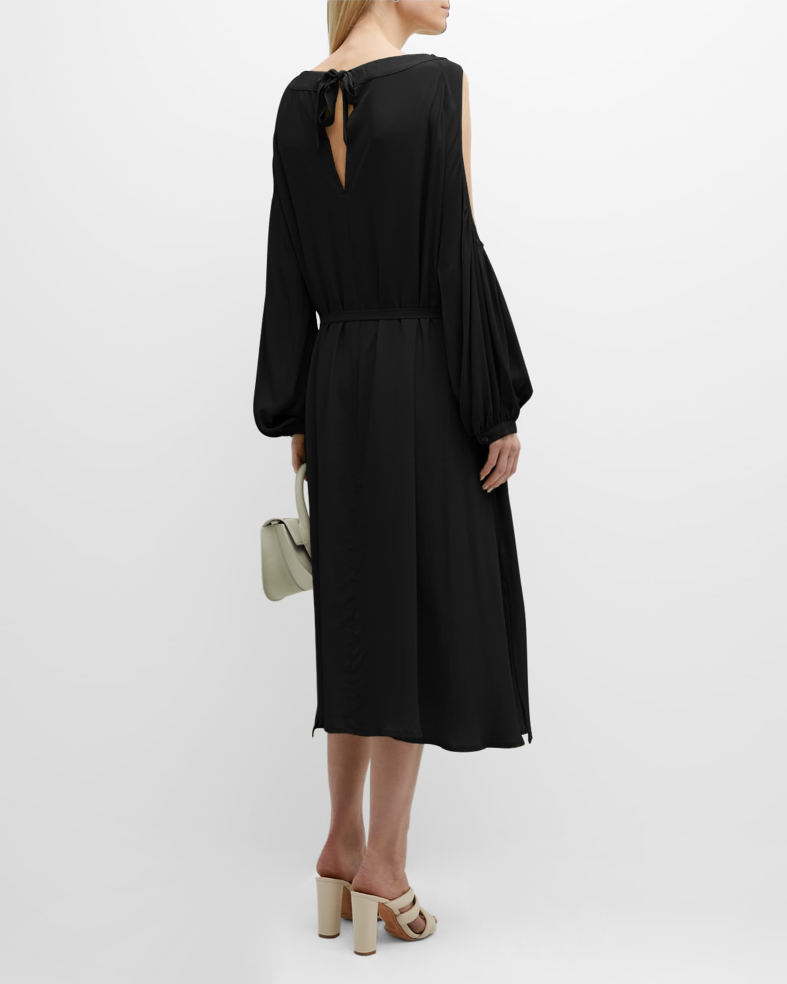 MeimeiJ Cold-Shoulder Blouson-Sleeve Midi Dress | Neiman Marcus