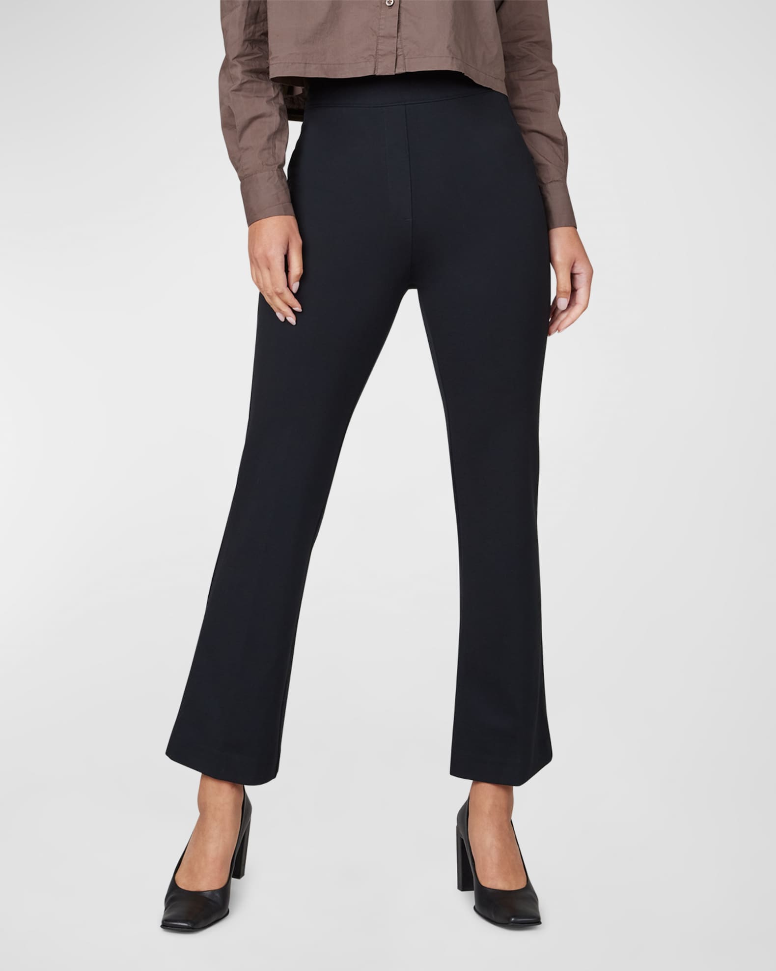 Black Split Flare Pants For Women Simple Style Long Straight