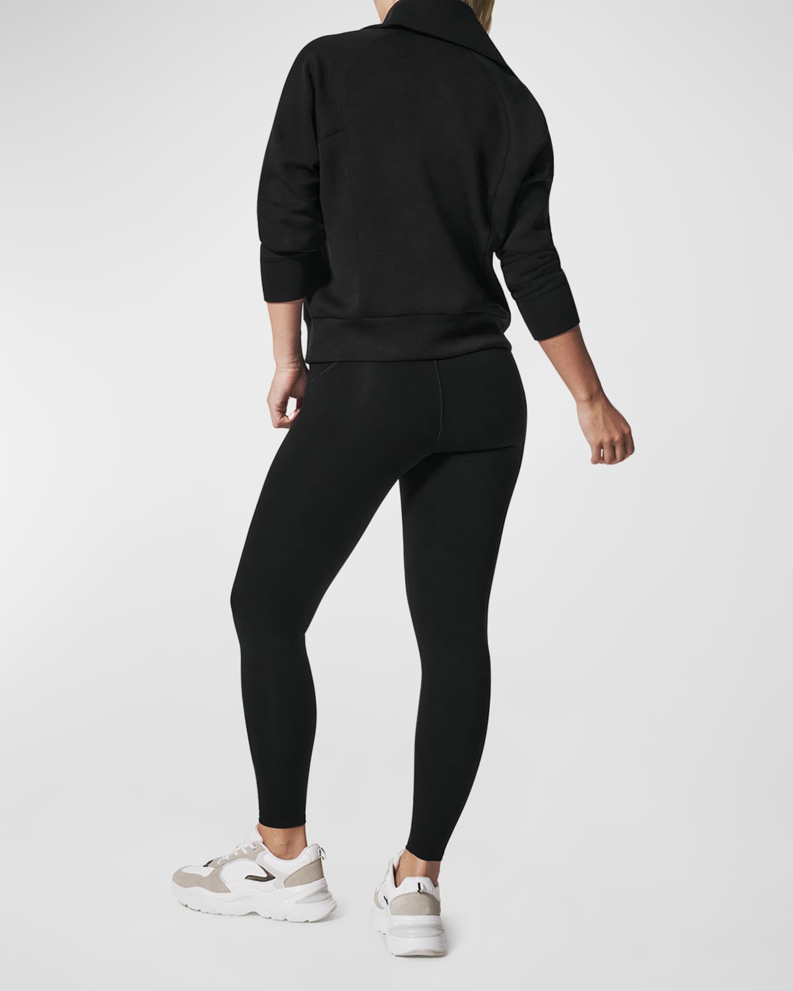 Spanx AirEssentials Shawl Collar Half Zip Sweatshirt - Very Black