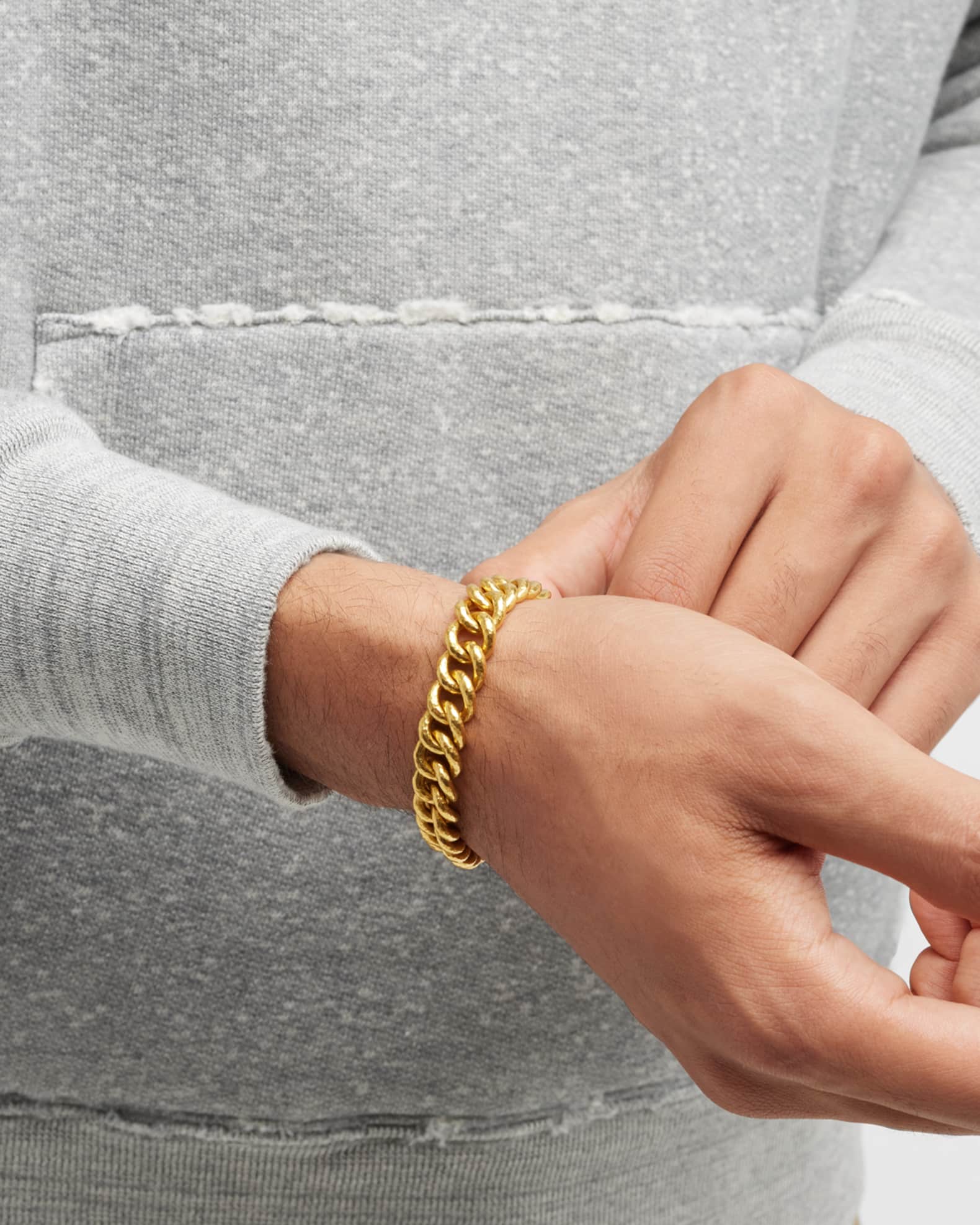 Gurhan Men s Hammered 24K Yellow Gold Cuban Chain Bracelet Neiman Marcus