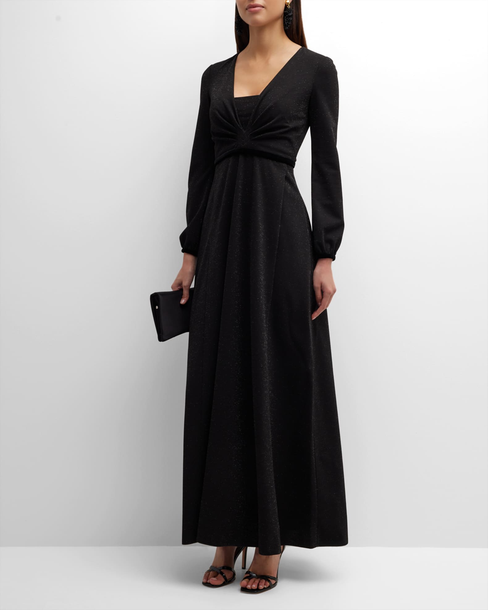 Deep V-Neck Shimmer Jersey Maxi Dress 1