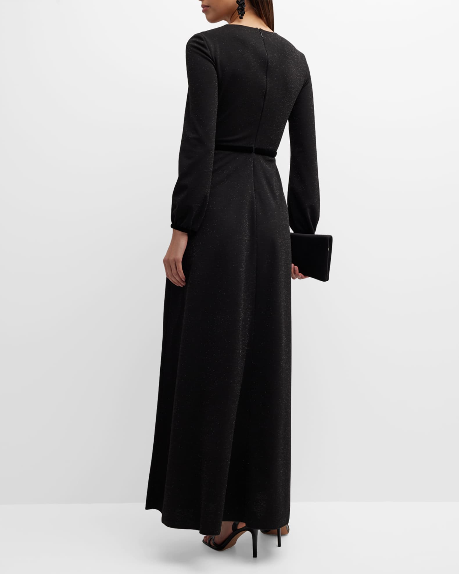 Emporio Armani Deep V-Neck Shimmer Jersey Maxi Dress | Neiman Marcus