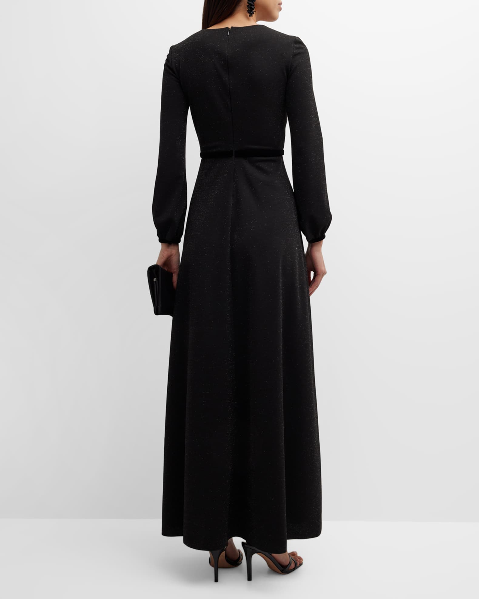 Emporio Armani Deep V-Neck Shimmer Jersey Maxi Dress | Neiman Marcus