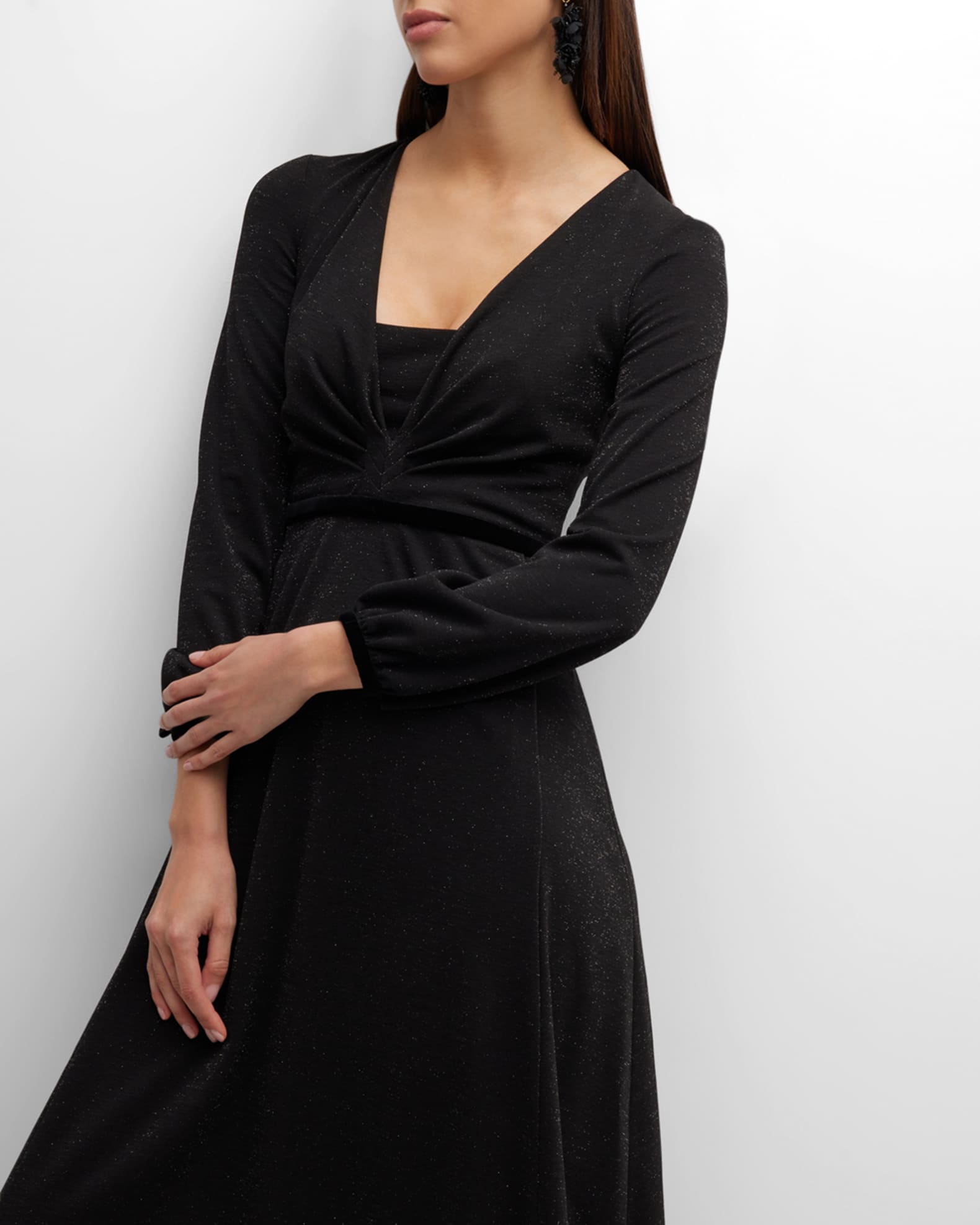Emporio Armani Deep V-Neck Shimmer Jersey Maxi Dress | Neiman Marcus