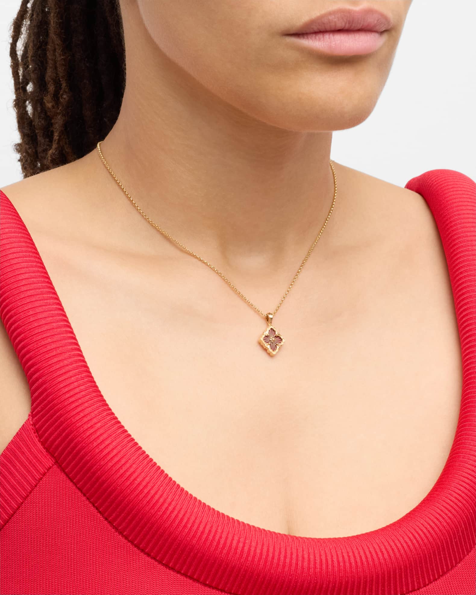 Opera Tulle 18K Yellow Gold Red Enamel Pendant, Small 1