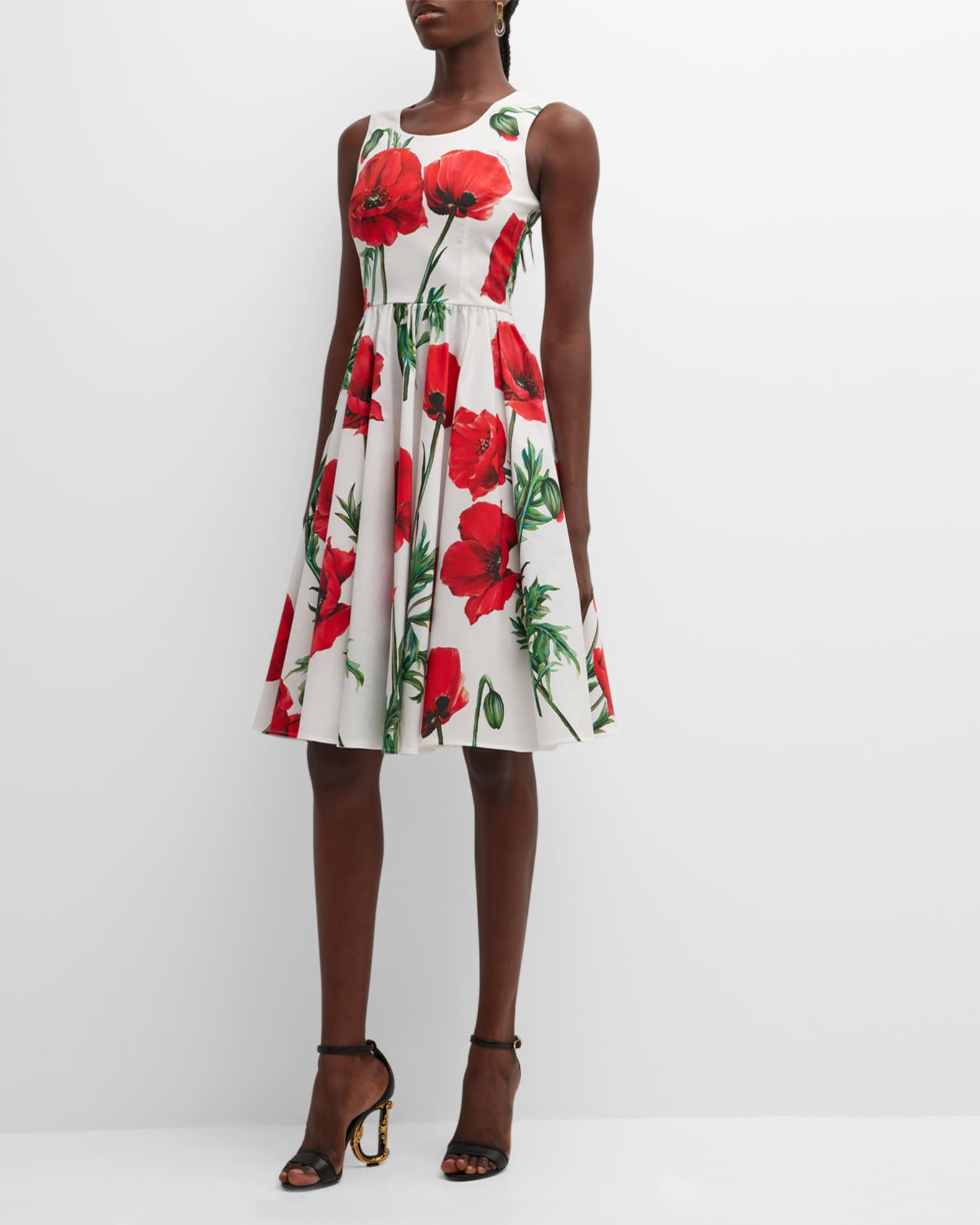 Dolce & Gabbana Red Floral Off Shoulder A-line Gown Dress