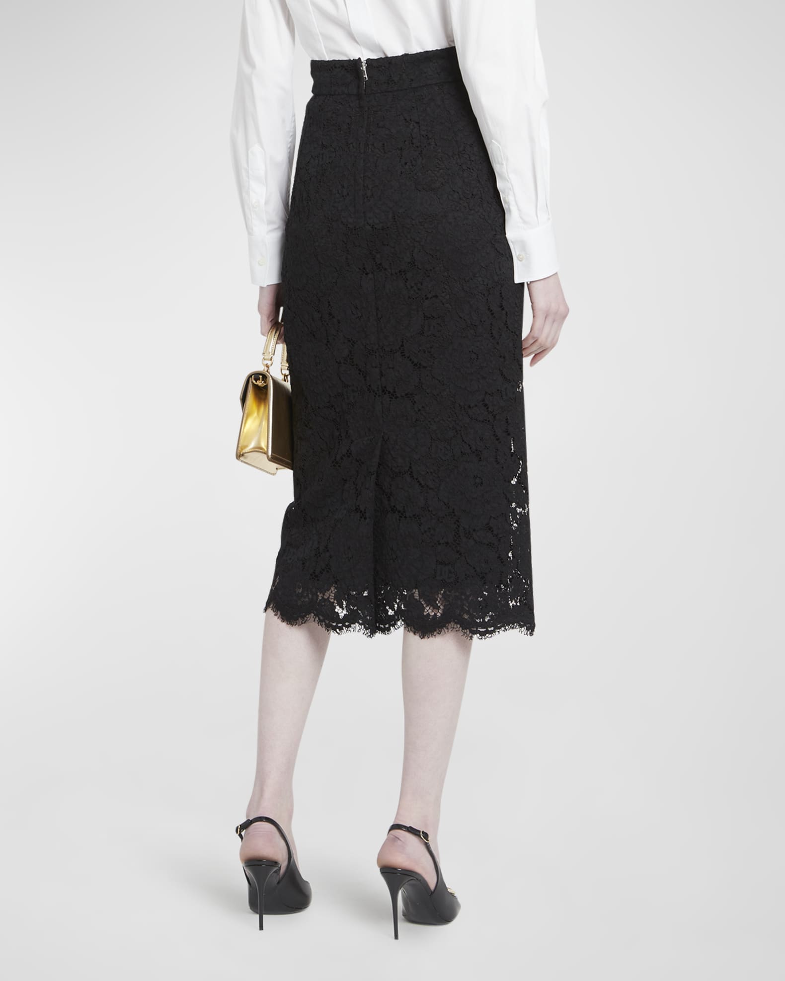 Dolce&Gabbana Lace Scalloped-Hem Midi Skirt | Neiman Marcus