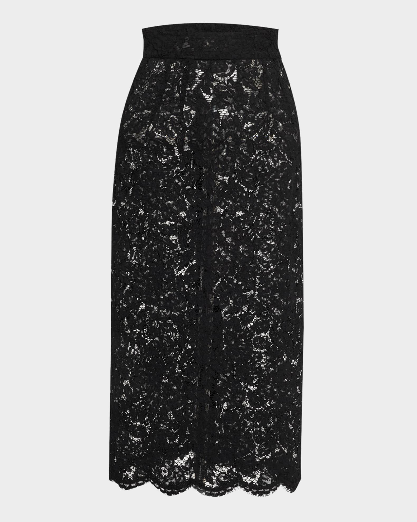 Lace Scalloped-Hem Midi Skirt 0